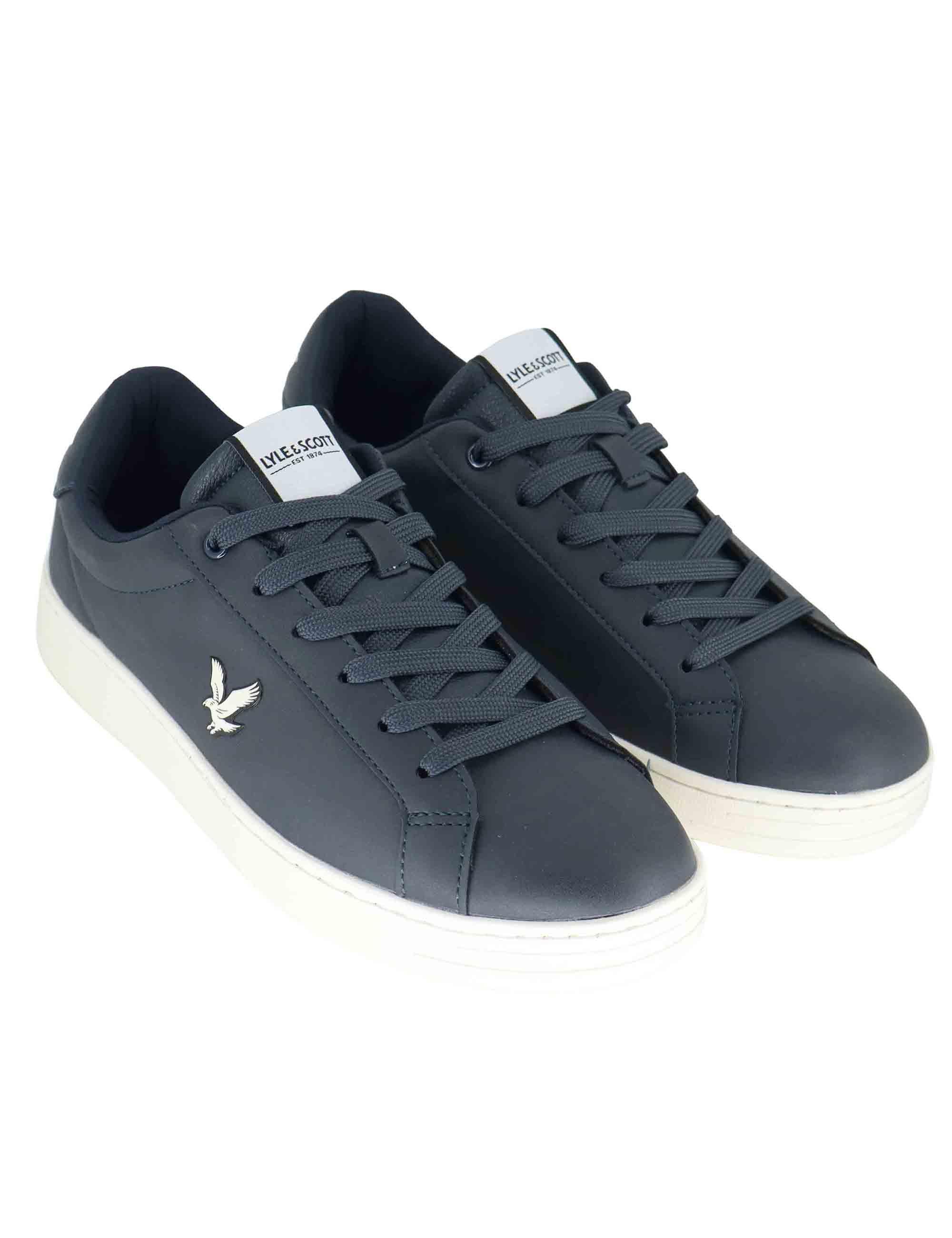 Sneakers uomo in pelle blu con riporti in contrasto e logo laterale KALEB004 116 Lyle & Scott 