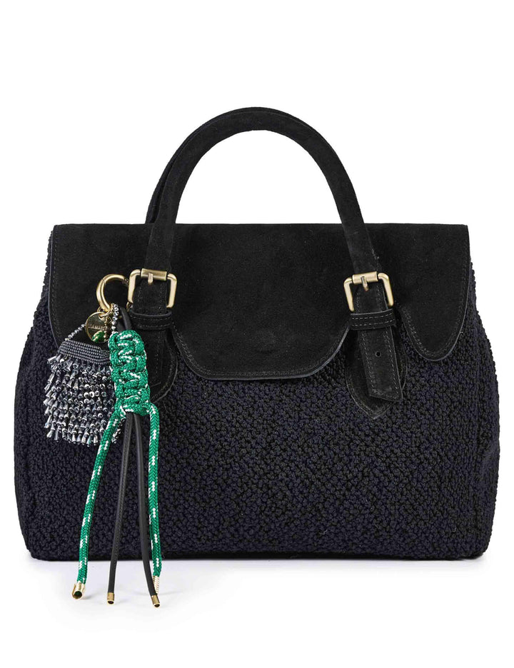 Borse donna in cotone boucle e camoscio nero con tracolla removibile SIENNA H02 Via Mail Bag 