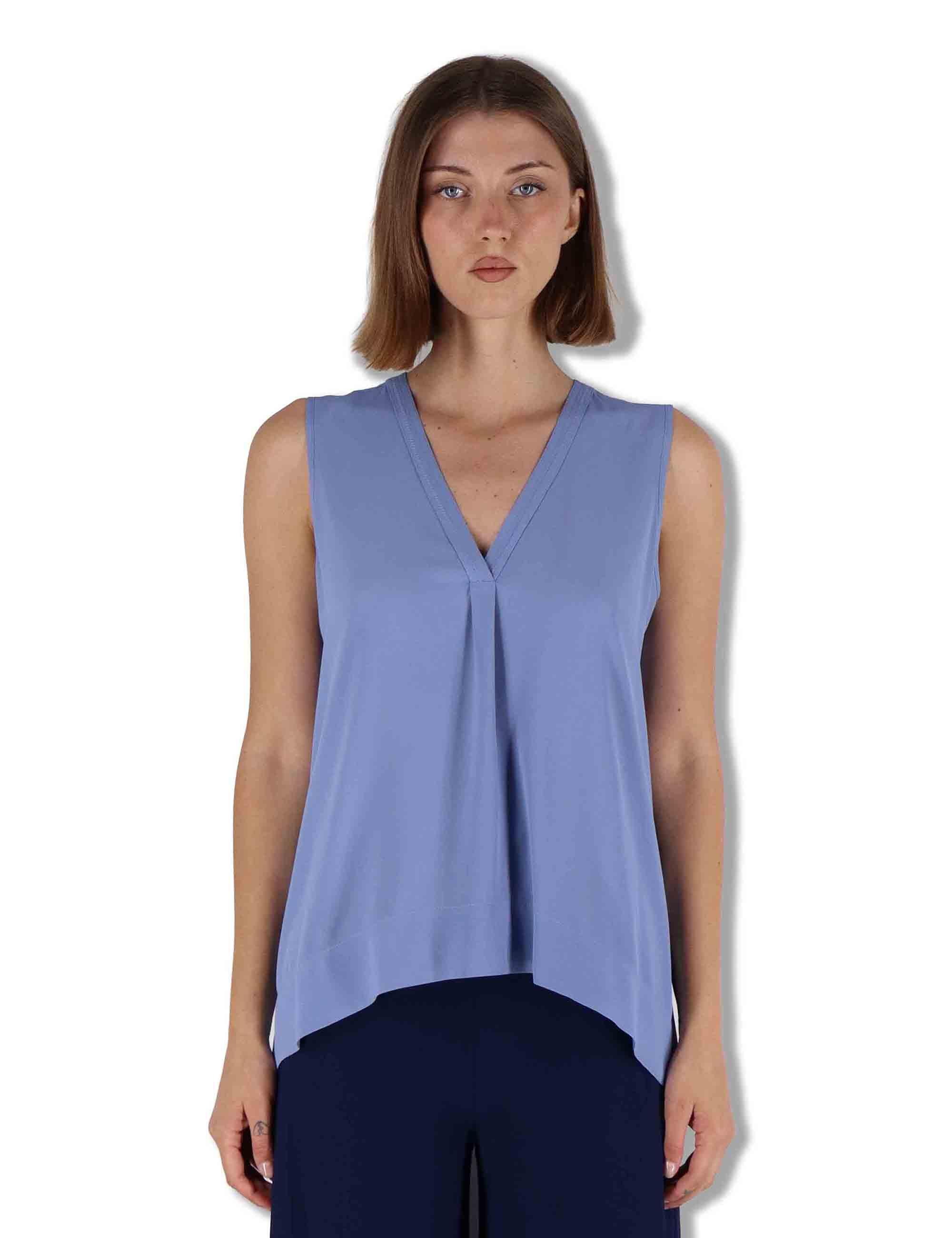 Top donna Fluid Crepe in seta azzurra senza maniche maniche scollo a V JP554050672 81001 Maliparmi 