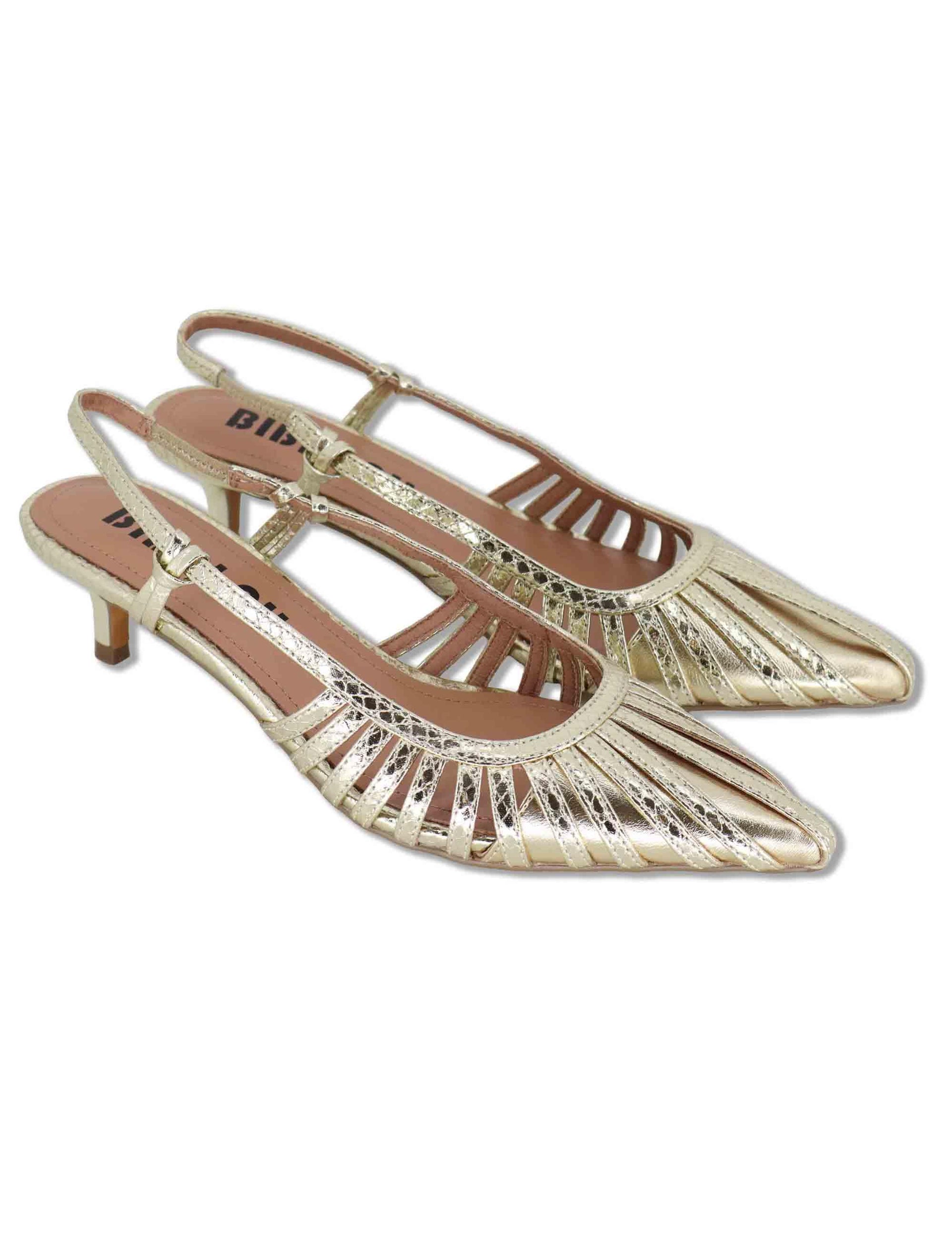 Decollete donna slingback in pelle laminata oro tacco basso Zin 774Z94HG 04-ORO Bibi Lou 