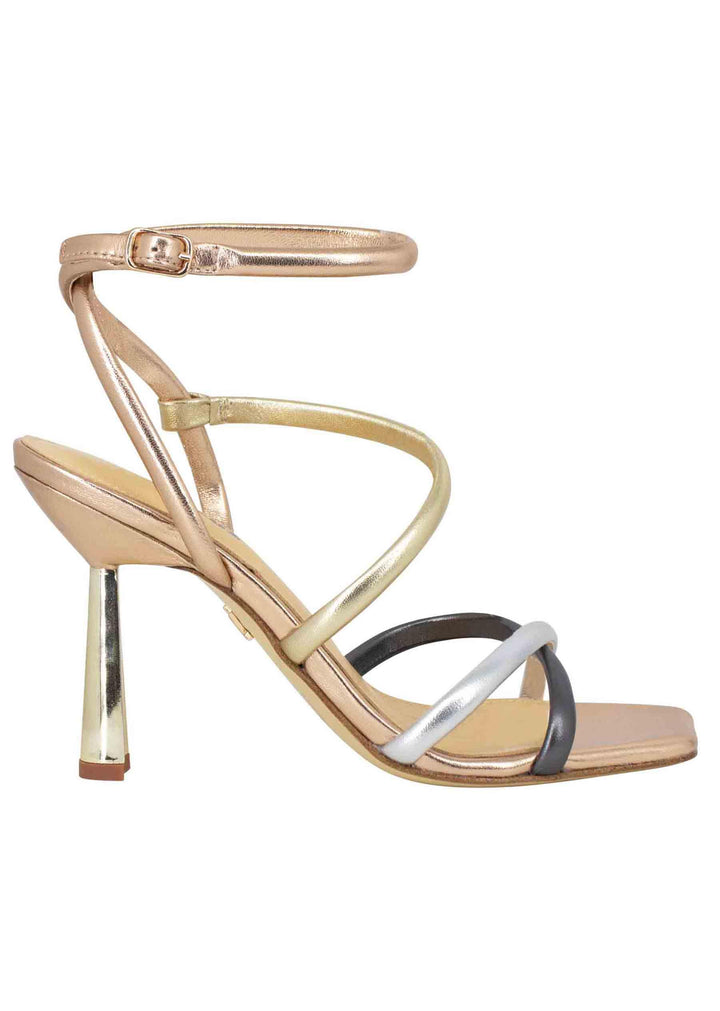 Piemonte Sandali donna in pelle laminata rame con tacco alto e punta quadra 055Z19BK 012 Lola Cruz 