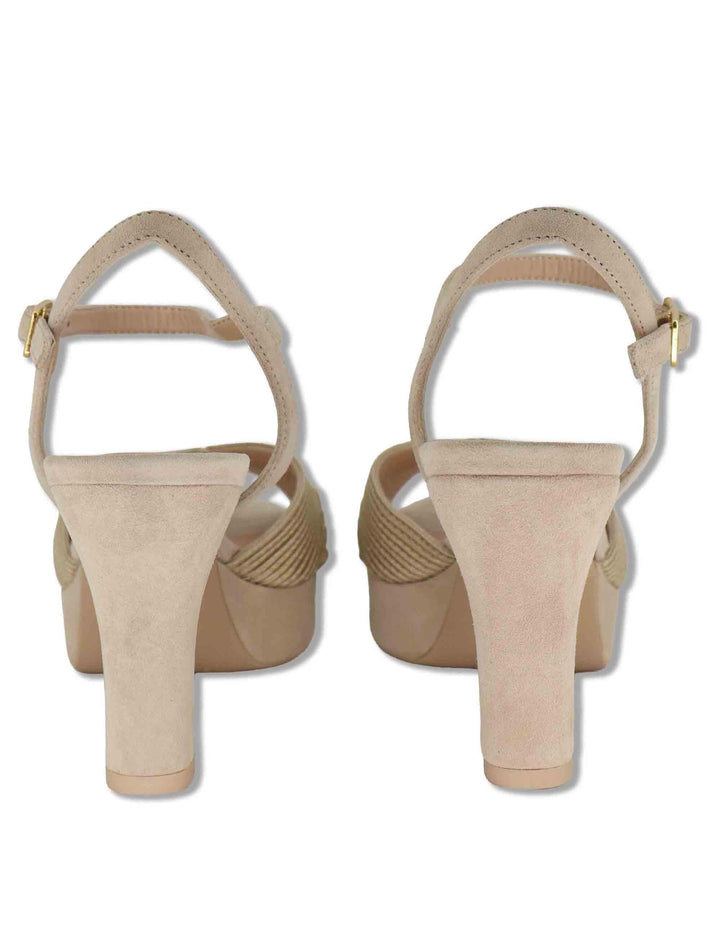 Sandali donna in pelle e tessuto taupe con cinturino tacco alto e plateau OJEDA SOU MUMM/SKIN Unisa 