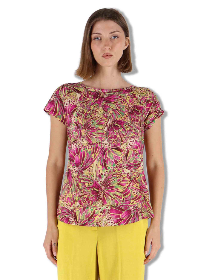 T-Sshirt donna Summer Nomade Prints in cotone giallo a fantasia JK029570673 B7008 Maliparmi 