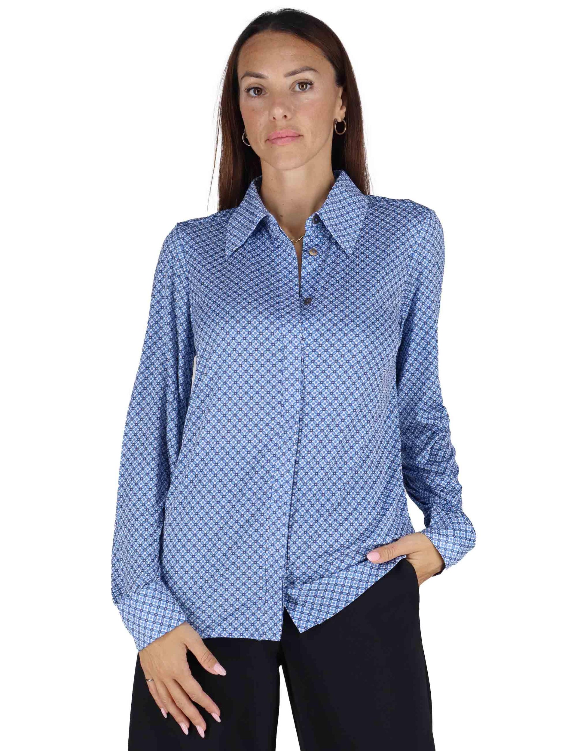 Camicie donna Micro Print in jersey blu a fantasia JM556470654 D8083 Maliparmi 