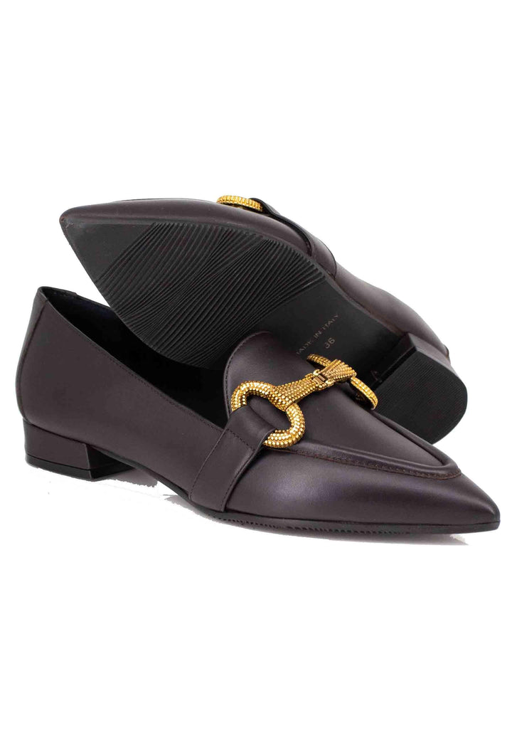 Mocassini donna in pelle testa di moro tacco basso con morsetto e punta a punta SP182 014 Spatarella 