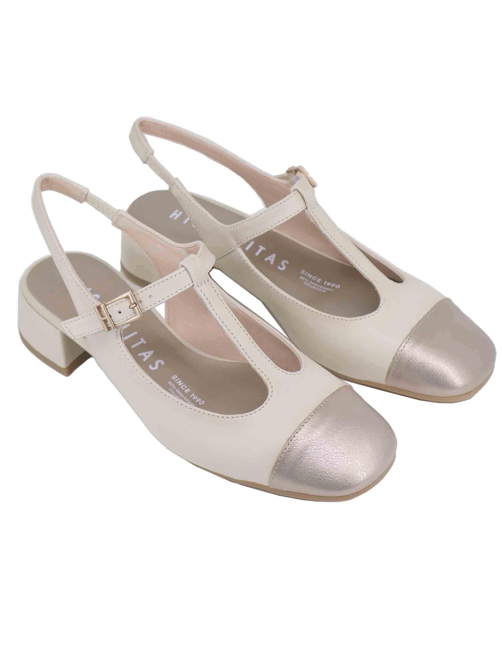 Slingback donna in pelle panna con puntale oro HV253859 C003 Hispanitas 