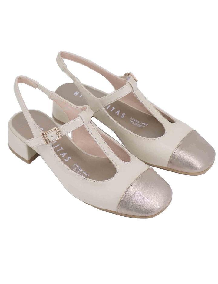 Slingback donna in pelle panna con puntale oro HV253859 C003 Hispanitas 
