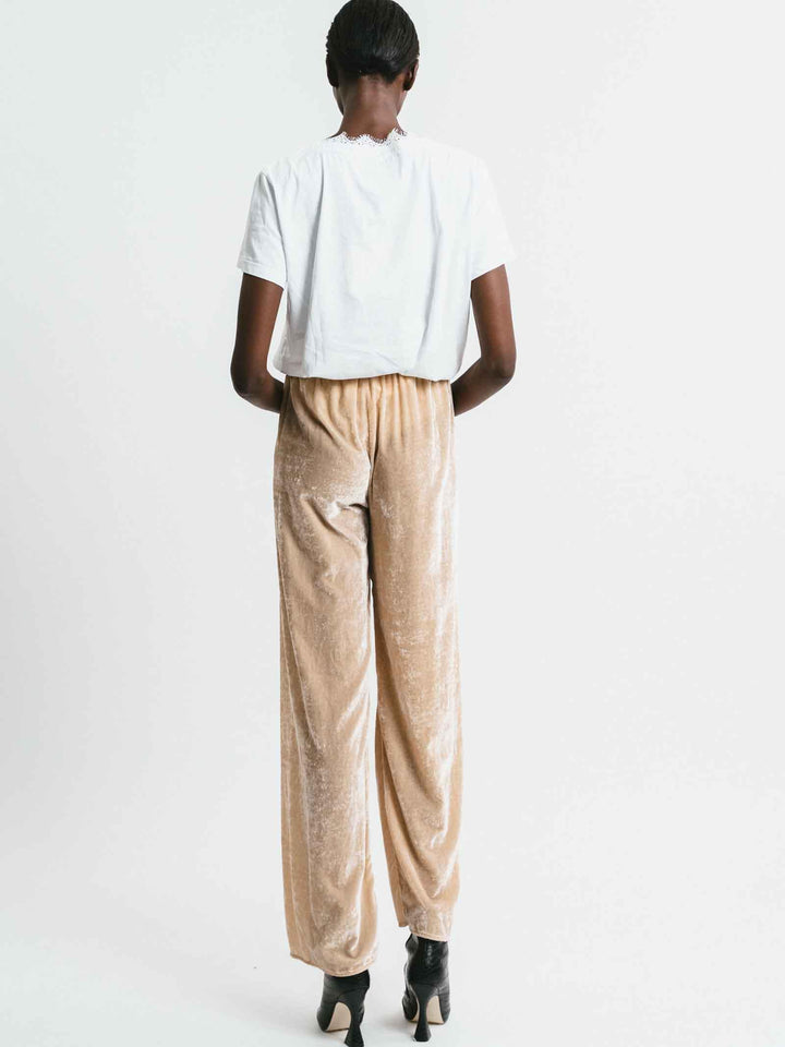 Abbigliamento Donna Pantalone Pink Memories in Velluto Beige con Elastico in Vita 11158 24 Pink Memories 