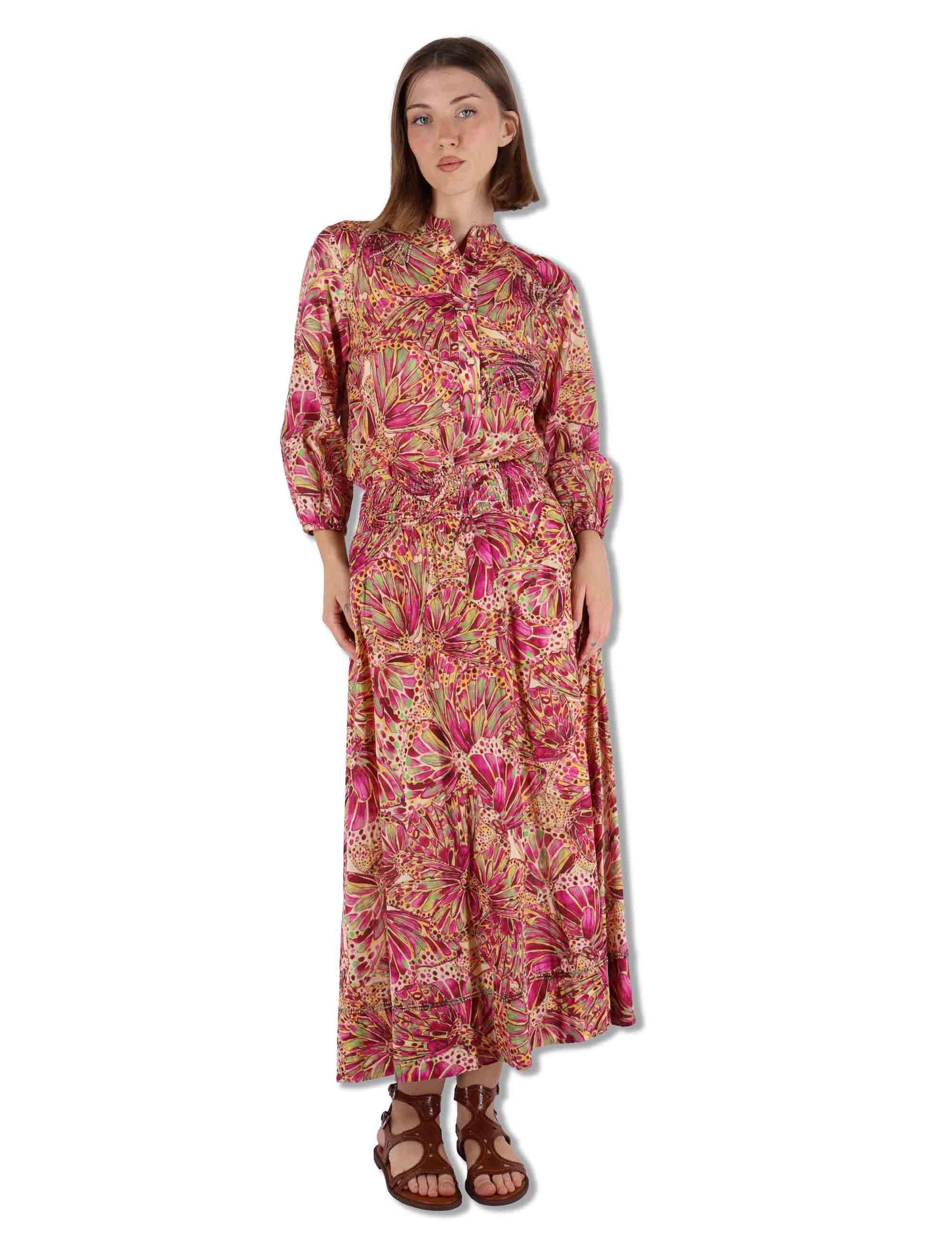 Gonne lunghe donna Sweet Butterfly in cotone rosso stampato a fantasia JG666715217 B7008 Maliparmi 