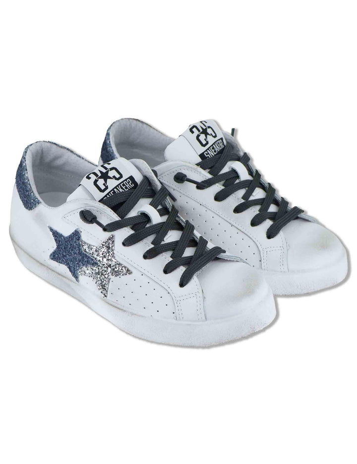 Sneakers donna Prime in pelle bianca e argento con stelle 2SD5108 032 2Star 