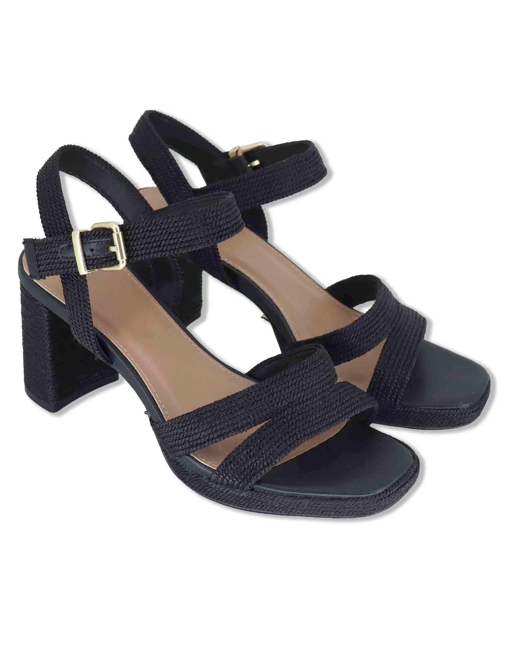 Sandali donna in rafia nera con tacco alto e cinturino alla caviglia LUISA-777 993-01 Exe 