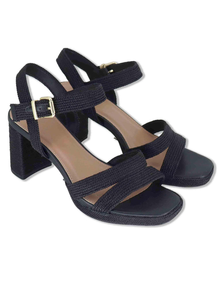 Sandali donna in rafia nera con tacco alto e cinturino alla caviglia LUISA-777 993-01 Exe 
