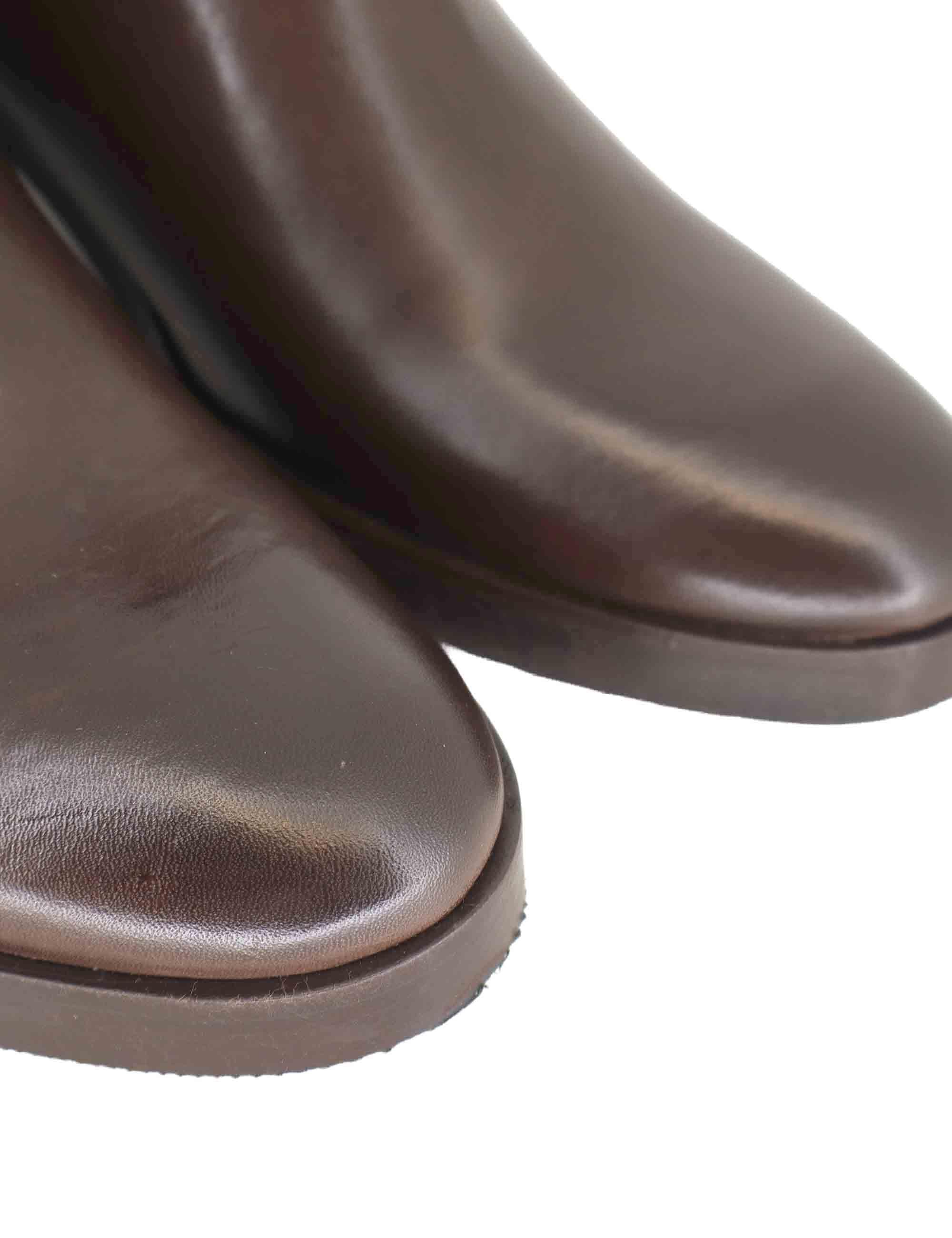 Stivaletti donna in pelle marrone con cinturino e fibbia oro con tacco medio SPTR2002 014 Spatarella 