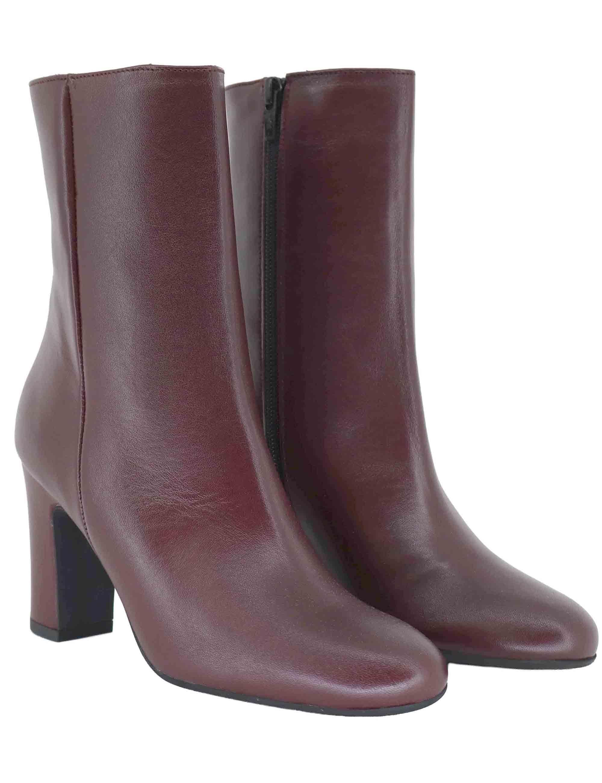 Stivaletti donna in pelle bordeaux tacco alto 3351 016 Les Venues 
