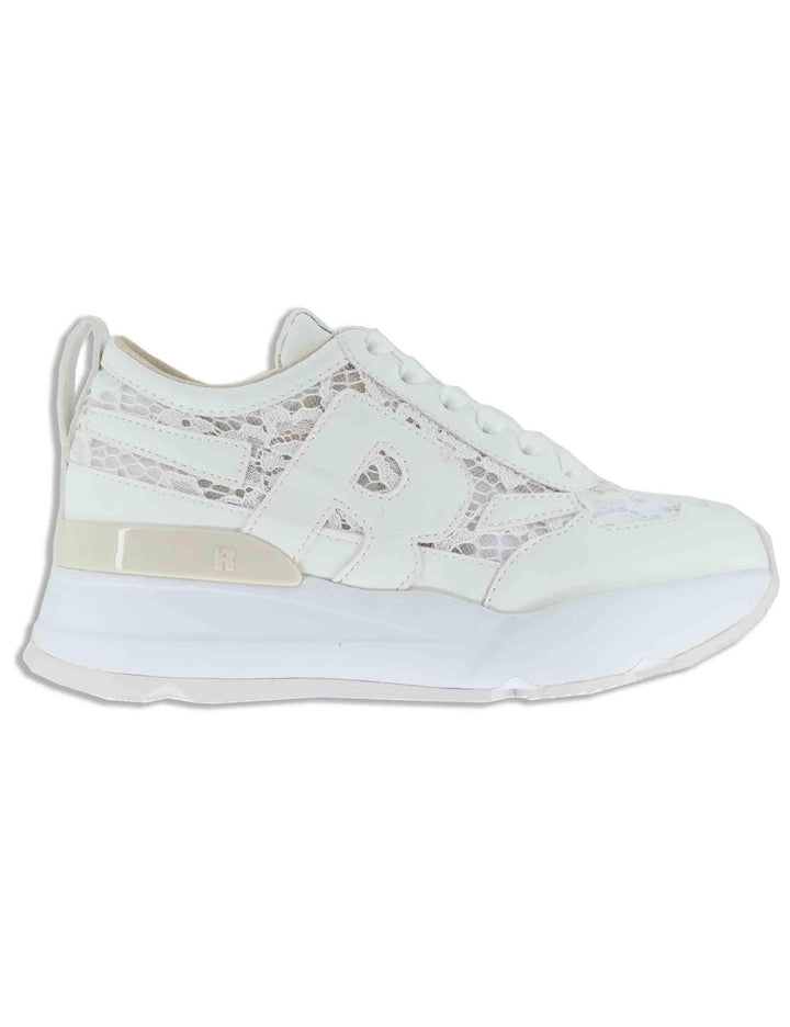 Sneakers donna in pelle e pizzo bianco con zeppa alta in gomma 4009-84585 2 Ruco Line 