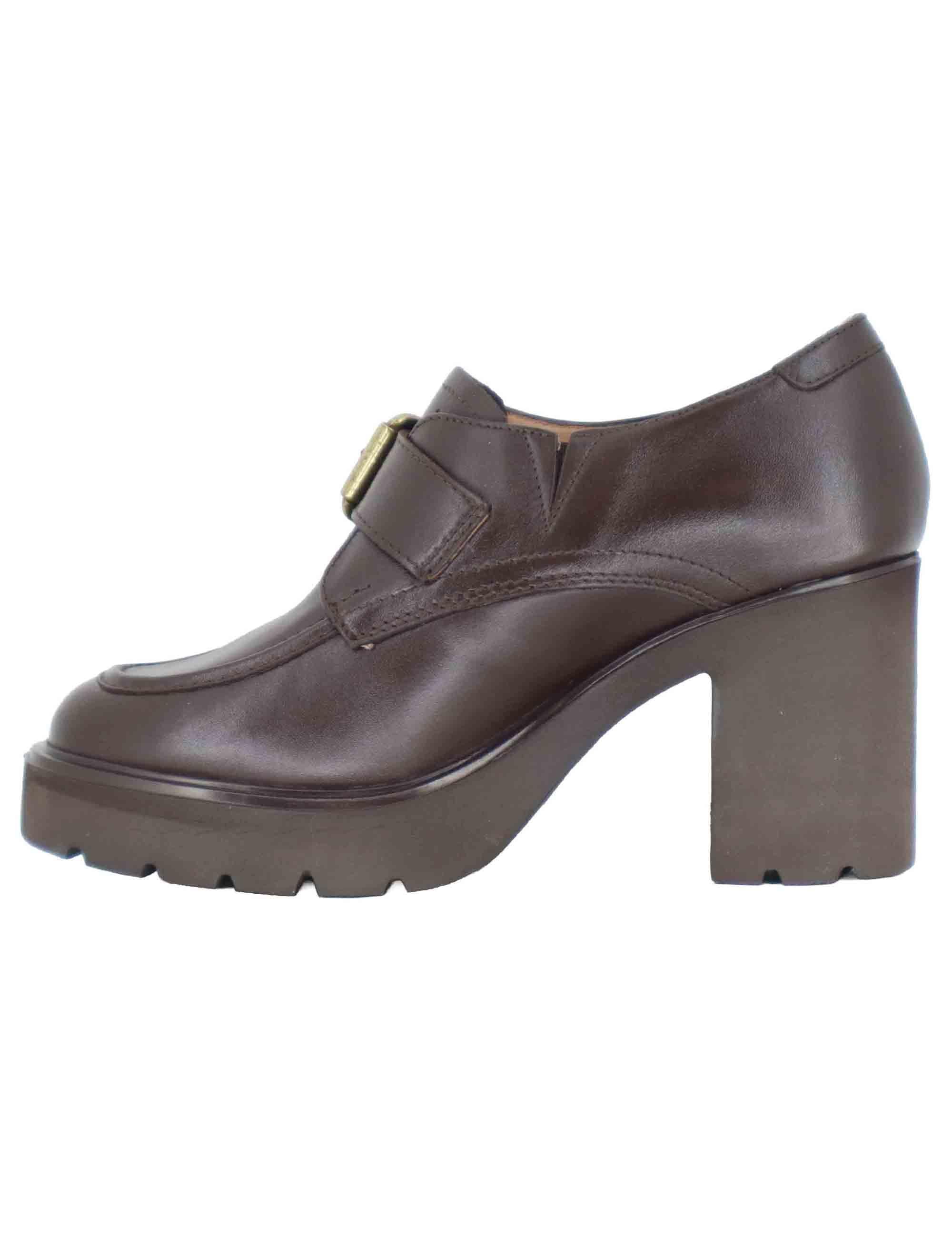 Mocassini donna in pelle testa di moro con fibbia laterale KILLEN STT WENGUE Unisa 