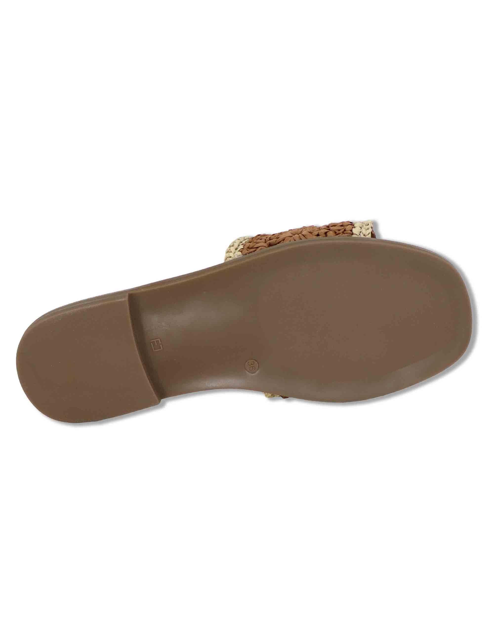 Sandali bassi donna in rafia naturale cuoio con suola in gomma SP261579 014 Spatarella 