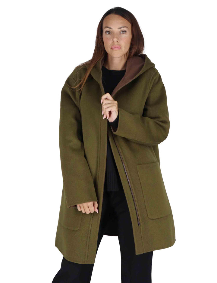 Giacconi donna Double Wool reversibili in lana marrone con cappuccio JA534020276 40B60 Maliparmi 