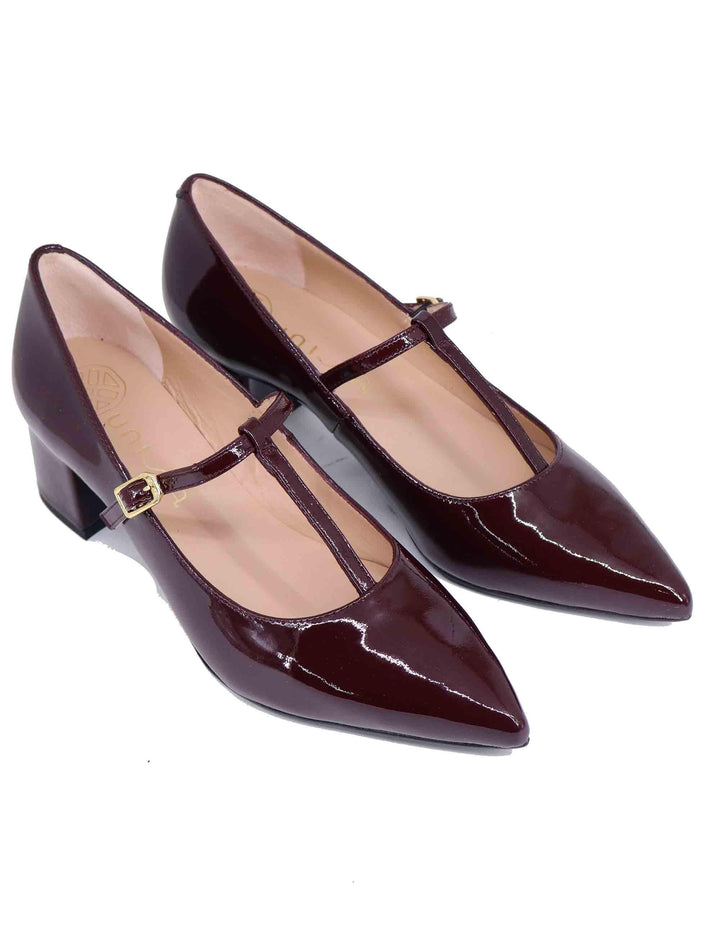 Mery Jane donna in vernice bordeaux con punta a punta JEZER PA BURDEOS PATENT Unisa 
