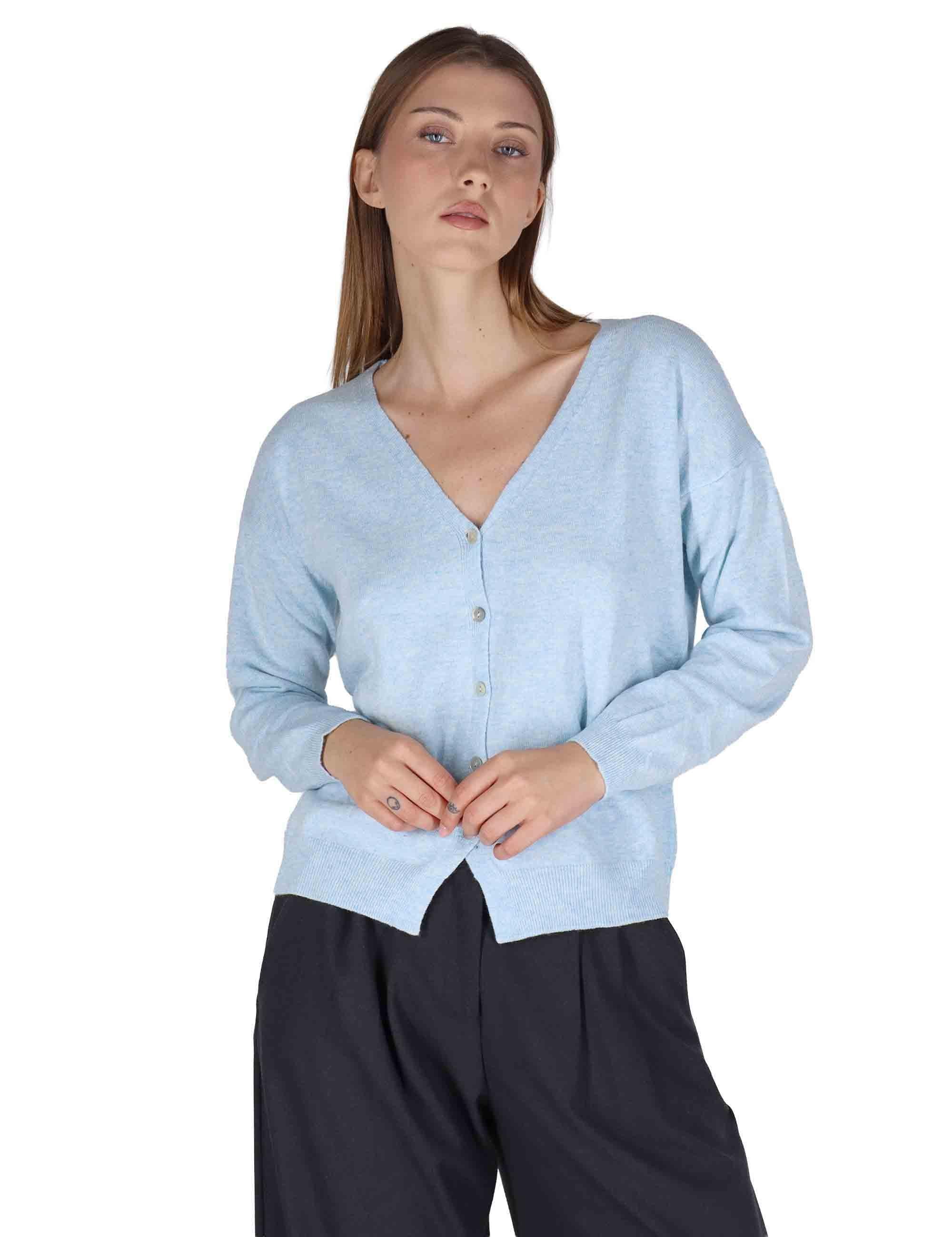 Cardigan donna  in misto cachemire celelste con scollo a V SPZ03628 009 Spatarella 