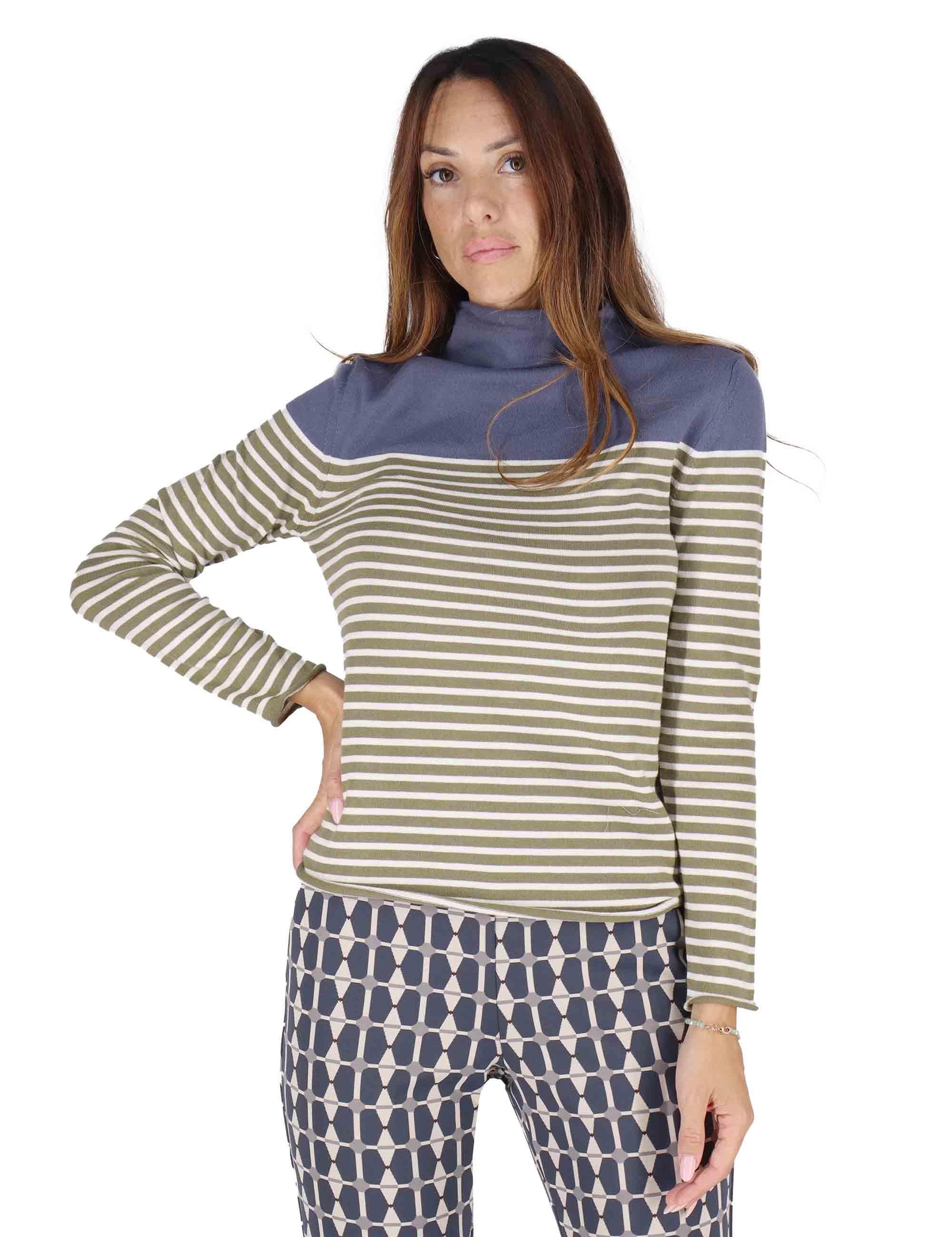 Maglioni donna in lana blu con maniche lunghe e collo alto 3W25-MINA RITEX AVIO TreBarraBi 