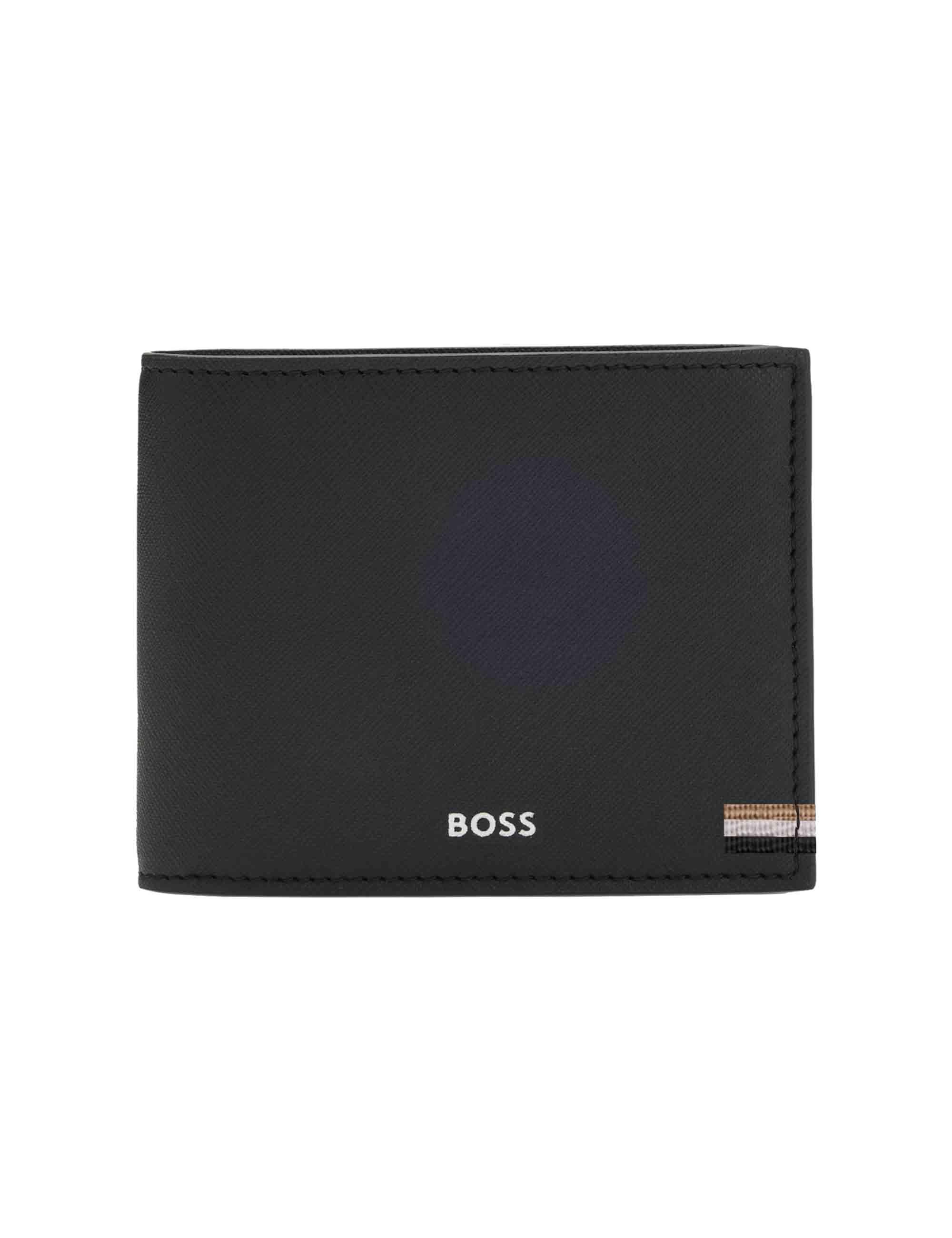 Portafogli uomo in pelle nera con logo in argento e doppio portatessere HBPU00014M 001 Hugo Boss 