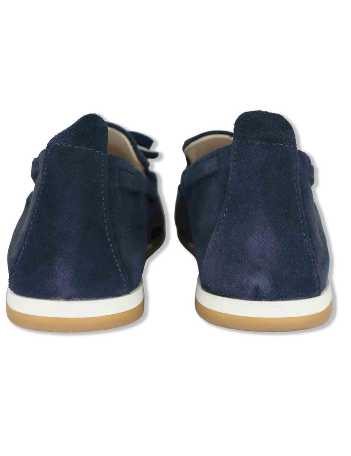 Mocassini donna in pelle blu con fiocchetti e suola bassa in gomma SP60109 002 Spatarella 