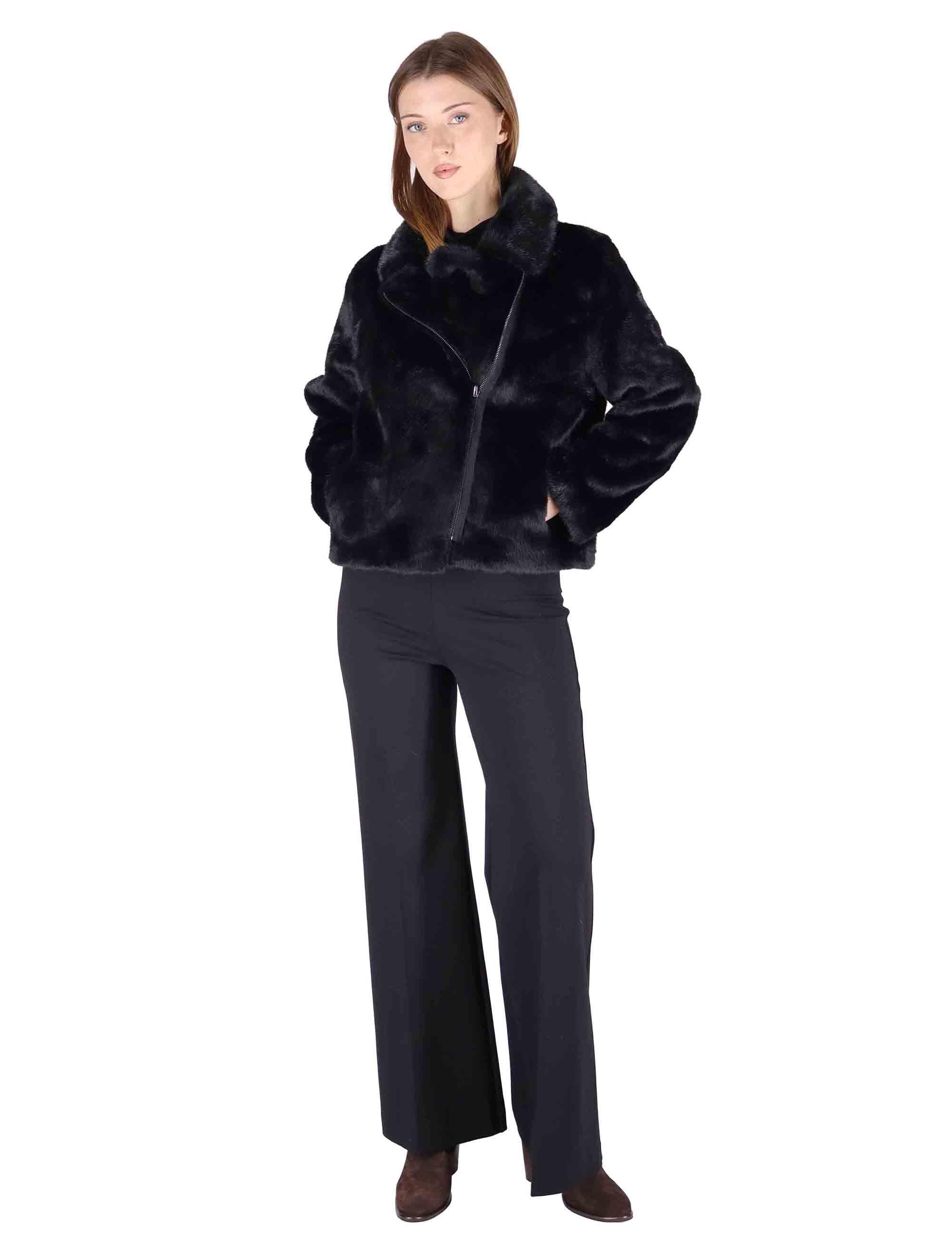 Bomber donna in eco fur nero con zip effetto pelliccia SP25313 BLACK Spatarella 