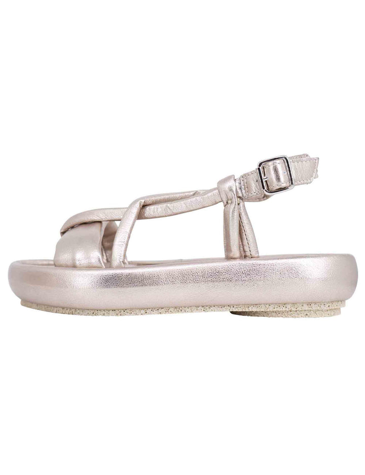 Sandali infradito slingback donna in pelle platino con zeppa bassa BASU 015 Patrizia Bonfanti 