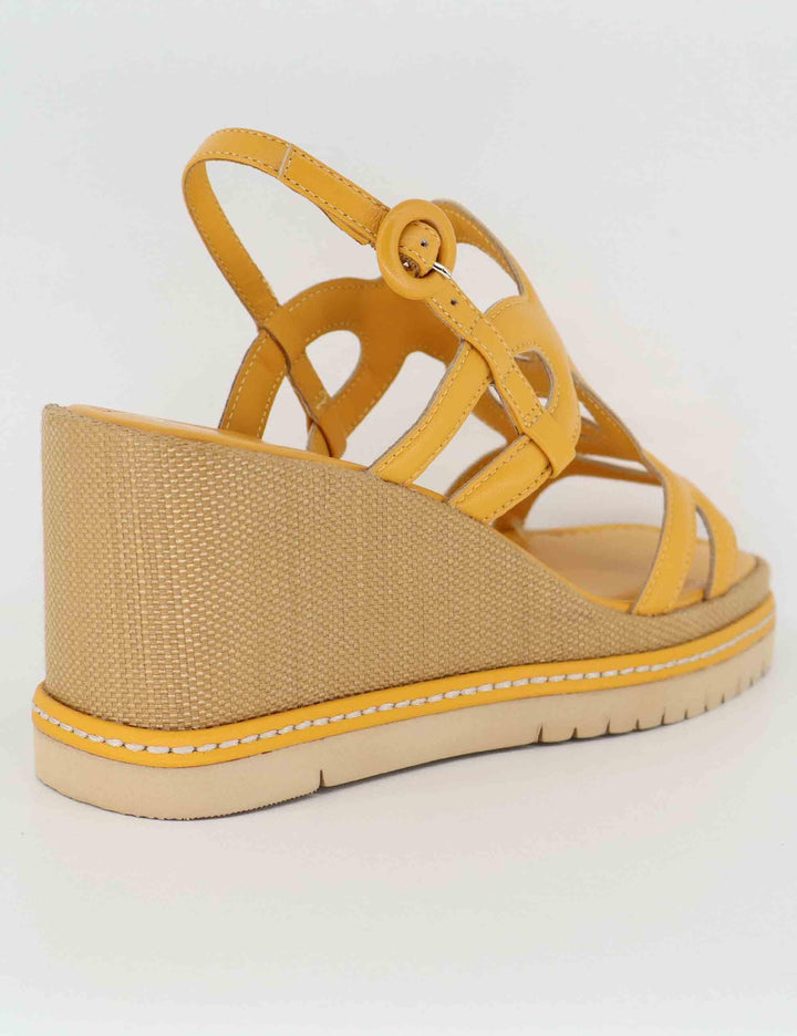 Sandali donna in pelle gialla con zeppa alta in rafia BL5403X 010 Bruno Premi 