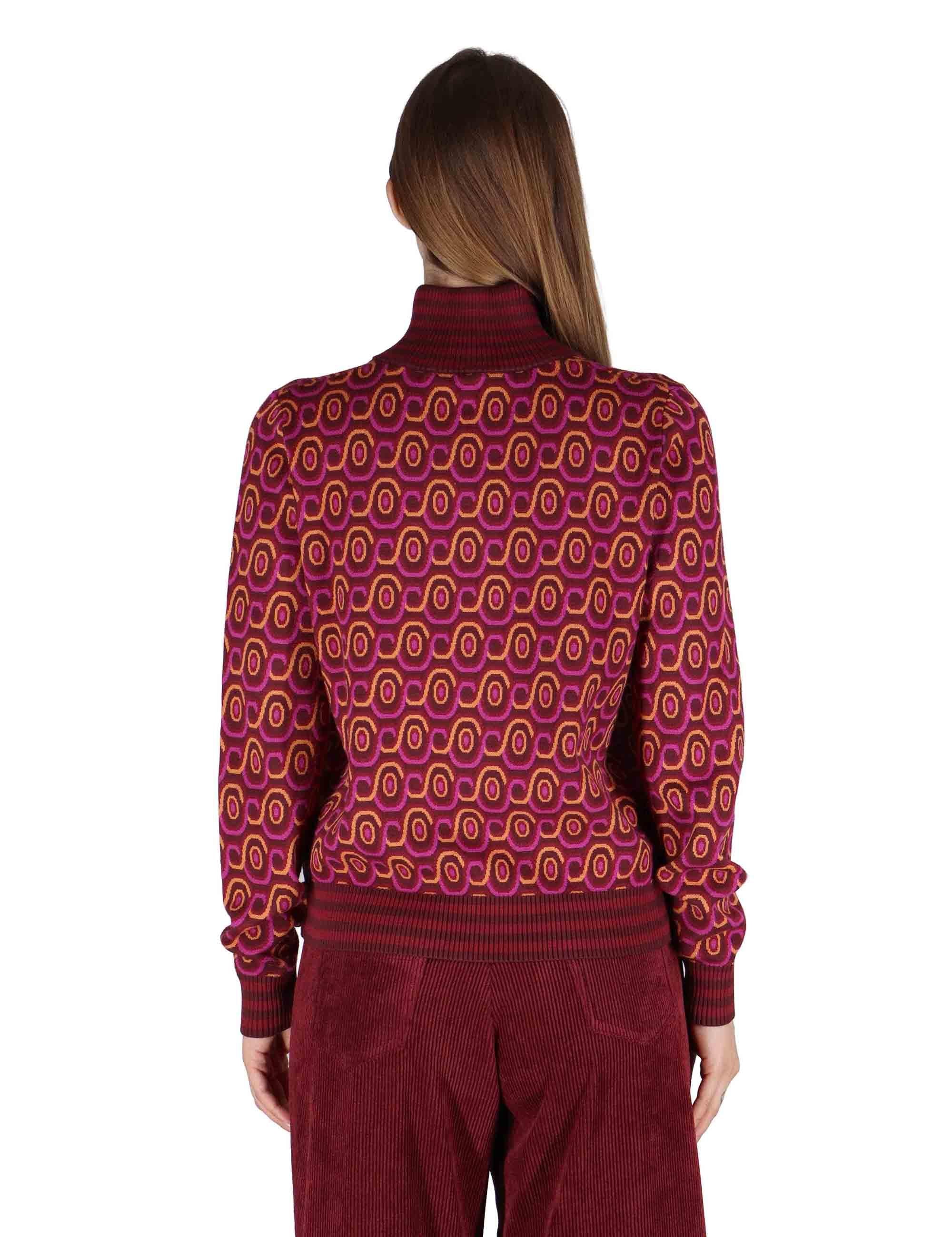 Cardigan donna Rolling Chain in tessuto stampato bordeaux con collo alto JN370378207 C4069 Maliparmi 