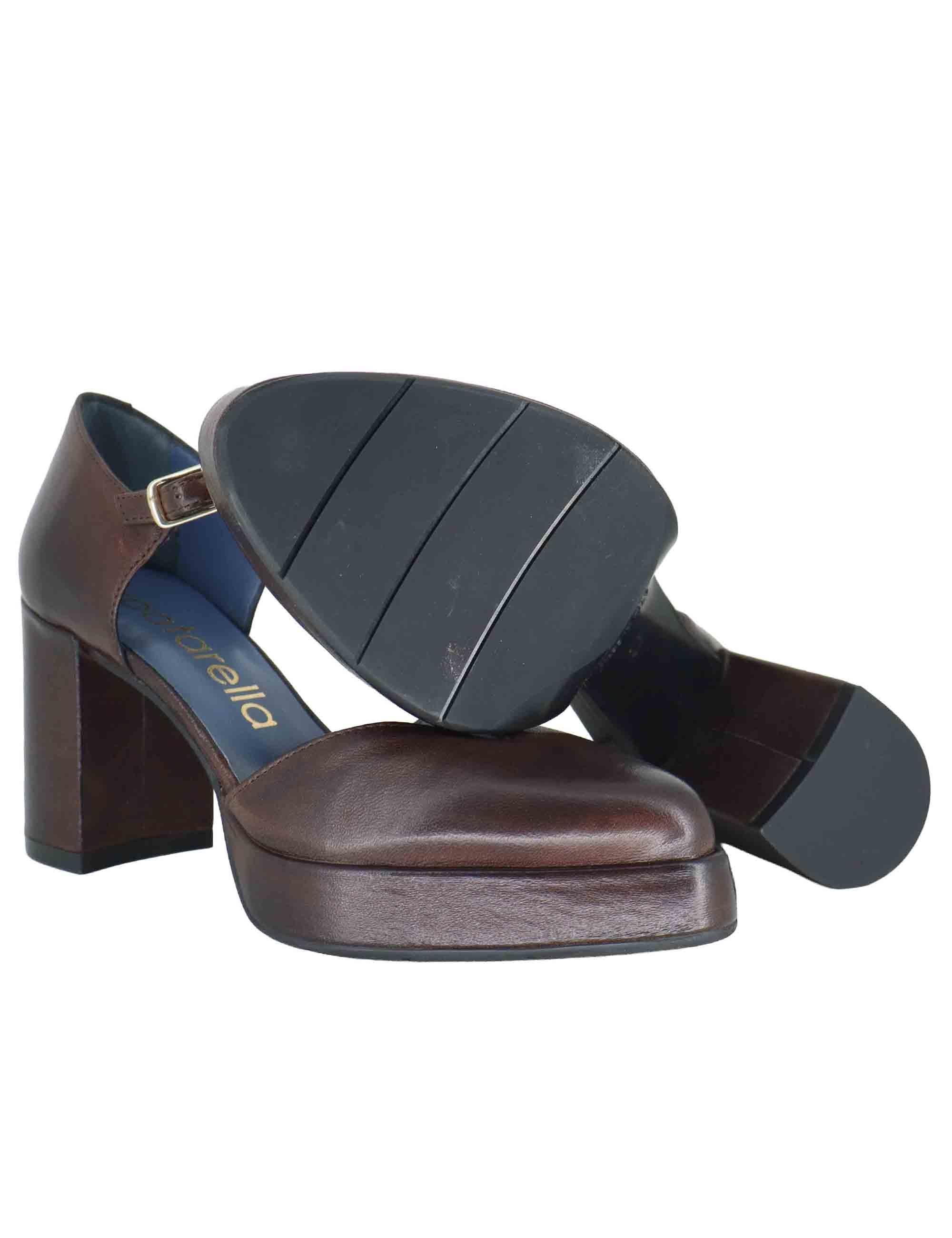 Decollete donna in pelle marrone con tacco alto e plateau SP2346 014 Spatarella 