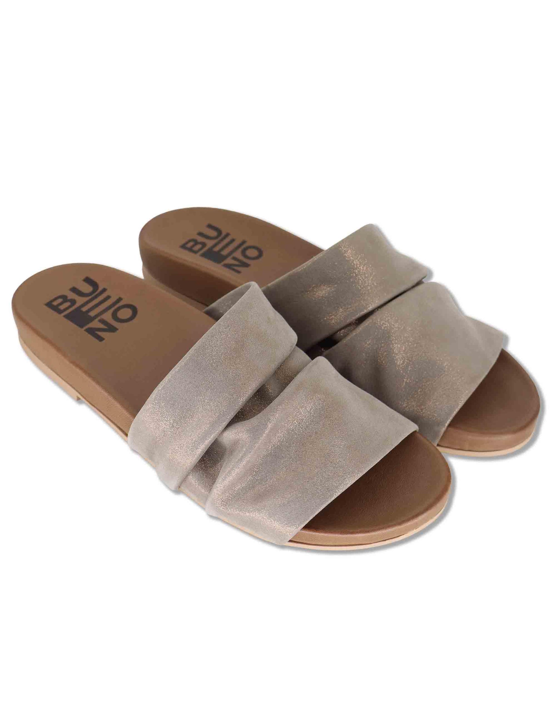 Sandali donna in tessuto argento con fussbett in pelle senza cinturini WG2401 200158 Bueno 