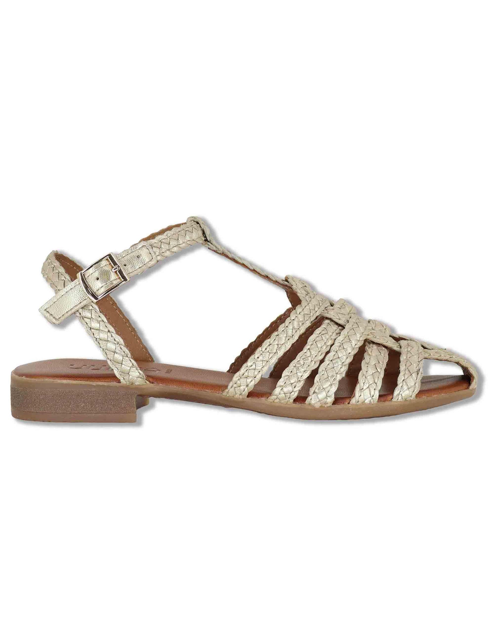 Sandali bassi donna in pelle intrecciata oro con cinturino alla caviglia WD314R63 500134 Vueva 