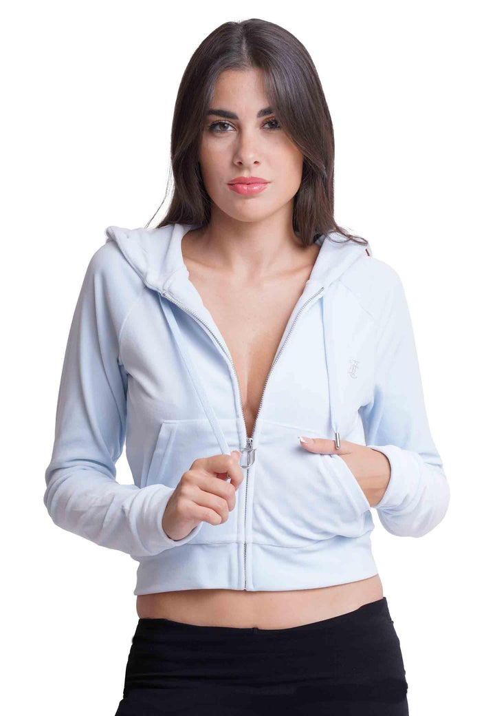 Felpa donna Diamond in velluto celeste con cappuccio e strass VIJH70194WPF J11 Juicy Couture 