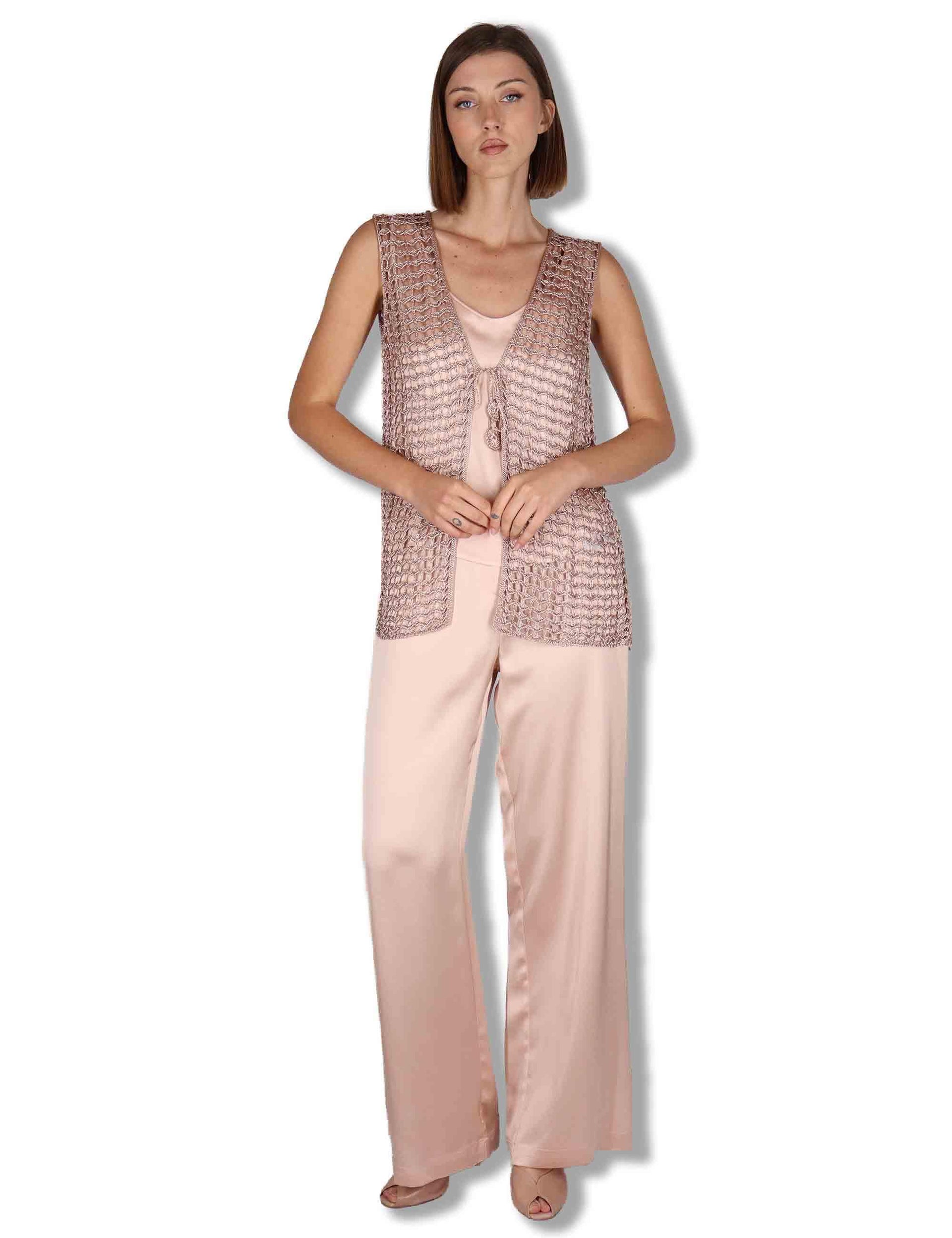 Gilet donna Metallic Lurex in cotone rosa e oro con nappine JE113078213 90008 Maliparmi 