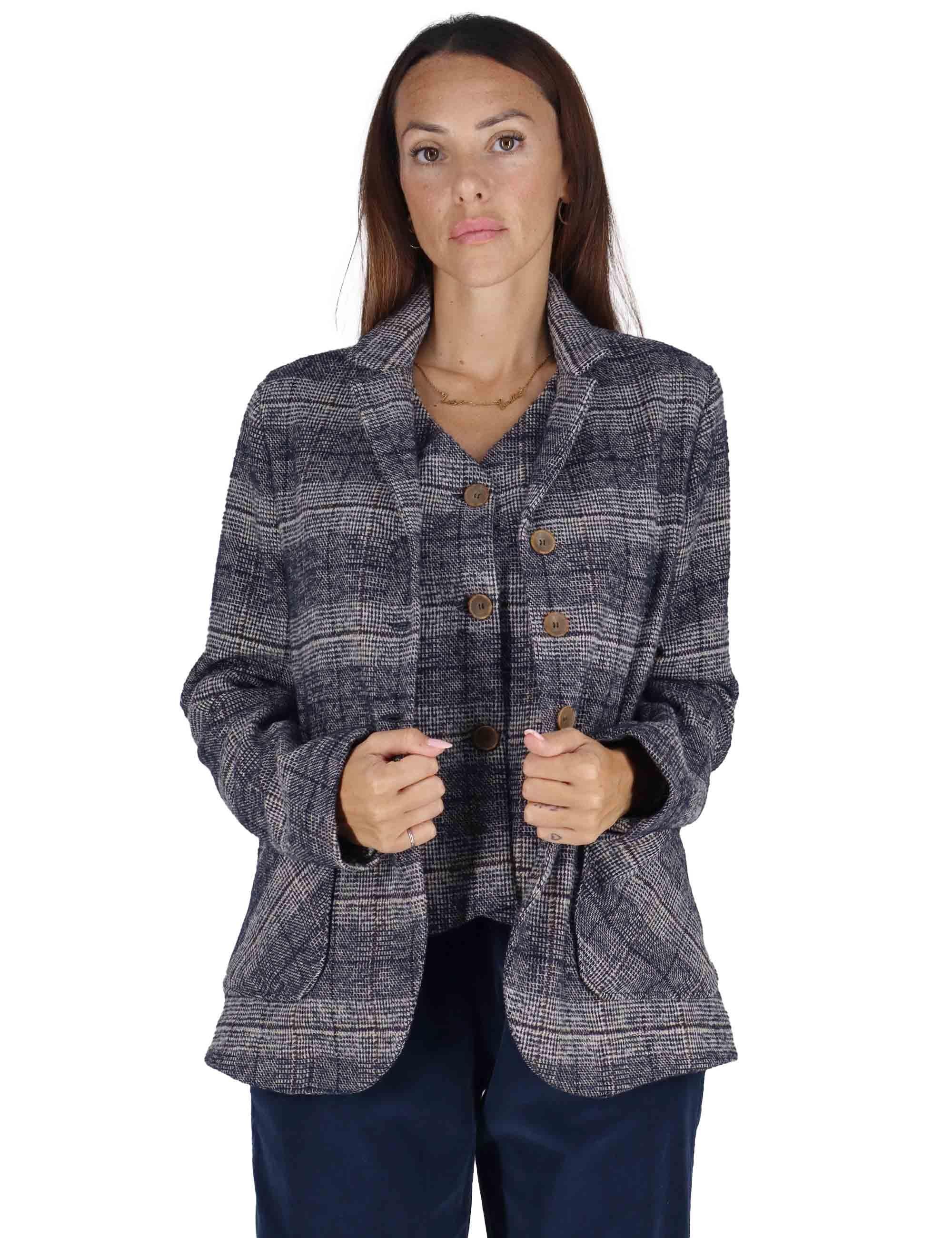 Giacche donna moopetto in misto lana blu 3W25-BICE GALLE NIGHT TreBarraBi 