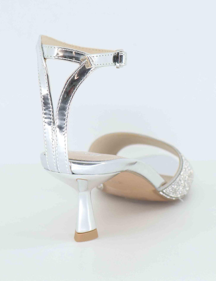 Sandali donna in strass argento con cinturino e tacco gioiello U4700035358E 731-22 Exe 