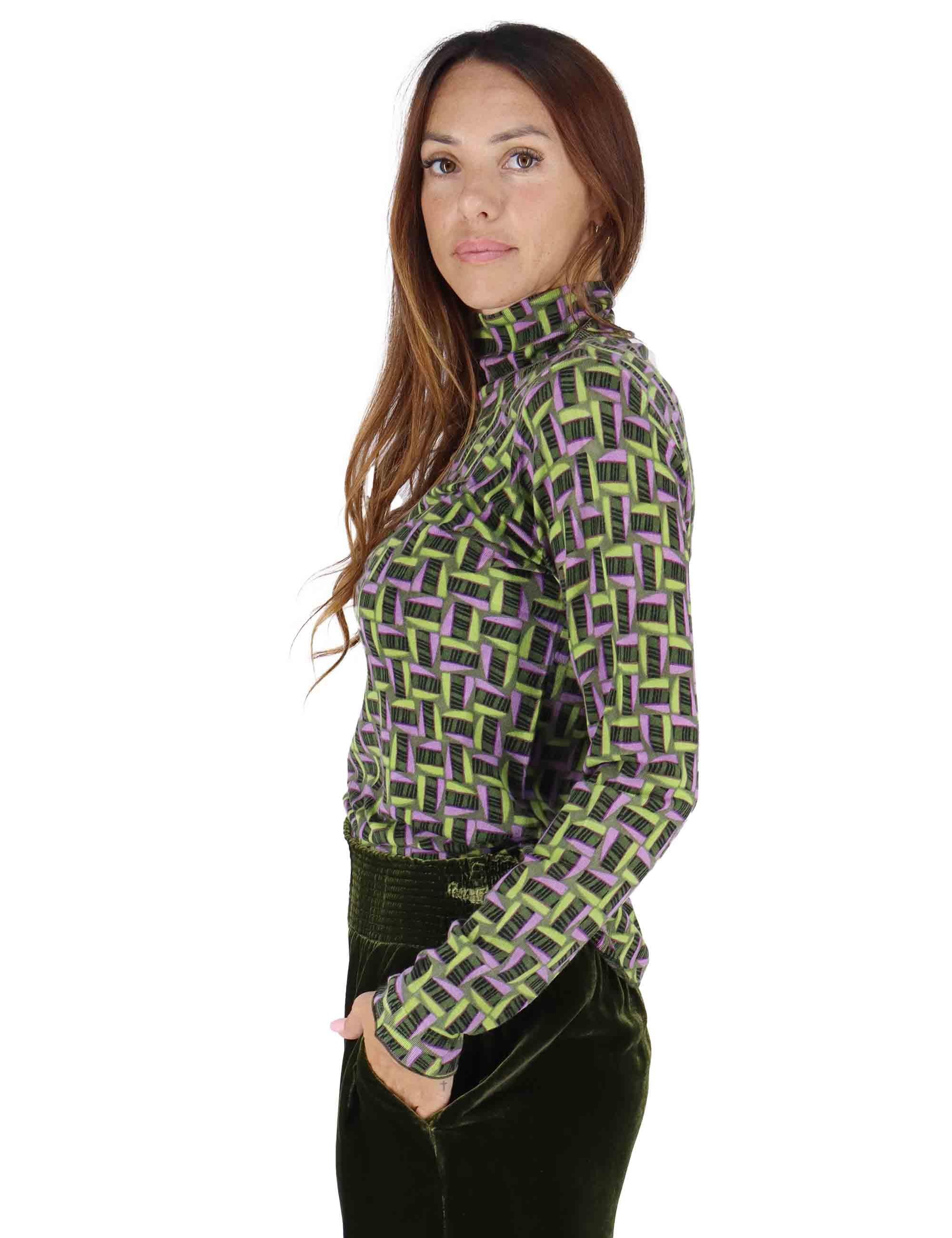 Maglioni donna Printed Knit in lana stampata verde con collo alto JQ510478200 D6072 Maliparmi 