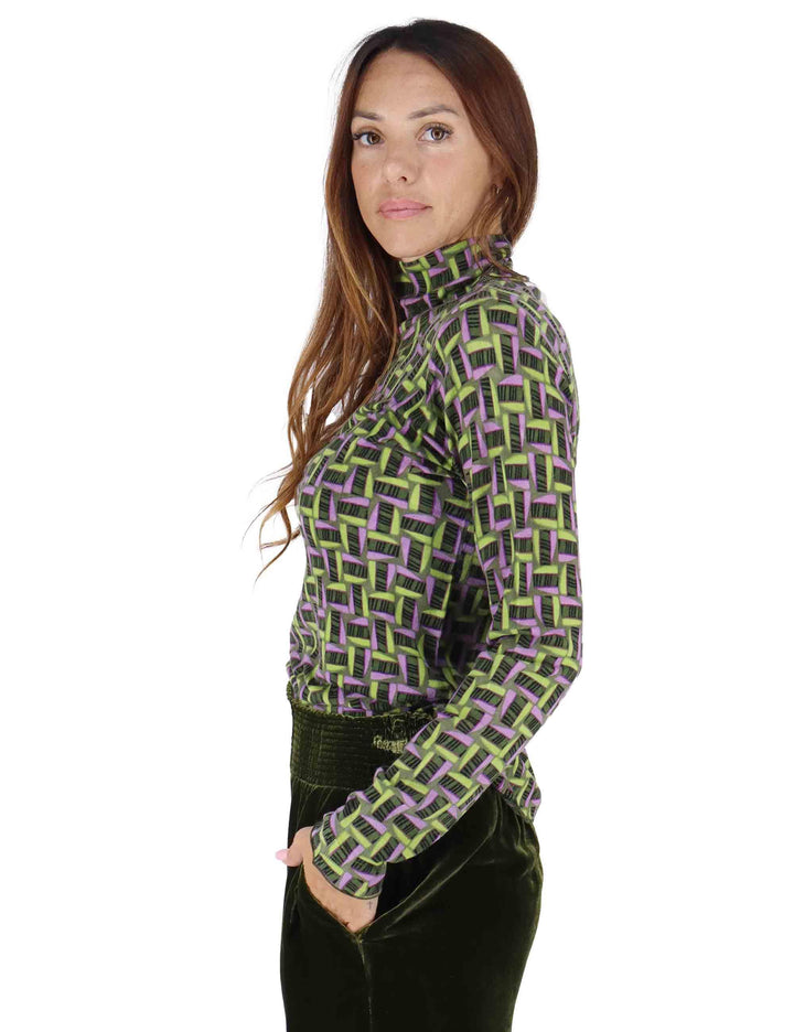Maglioni donna Printed Knit in lana stampata verde con collo alto JQ510478200 D6072 Maliparmi 