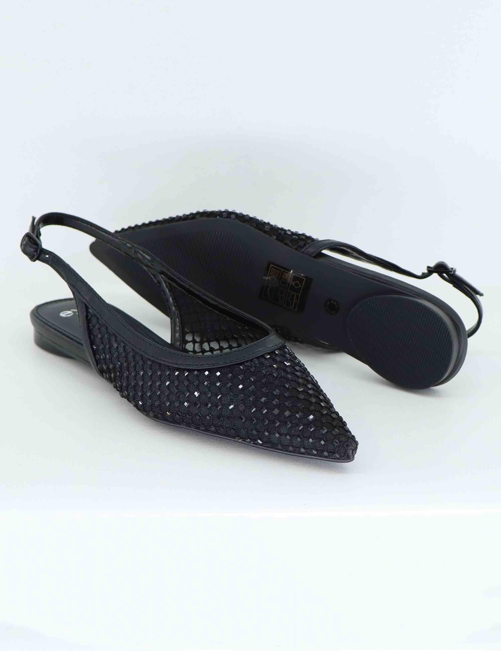 Slingback donna in rete nera con strass e tacco basso U47002221171 222 Exe 