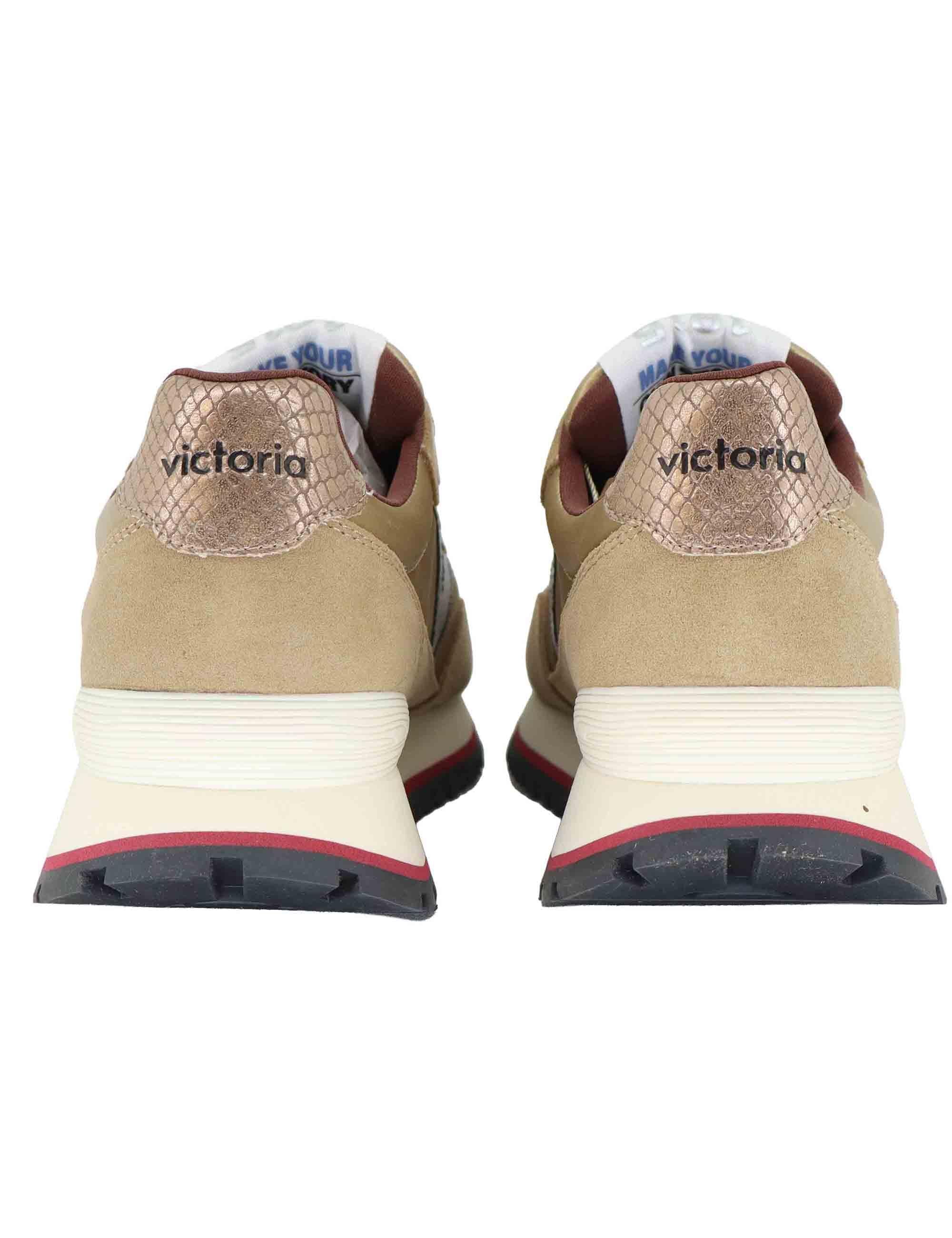 Sneakers donna in tessuto e pelle oro con suola alta 1157115 Oro Victoria 