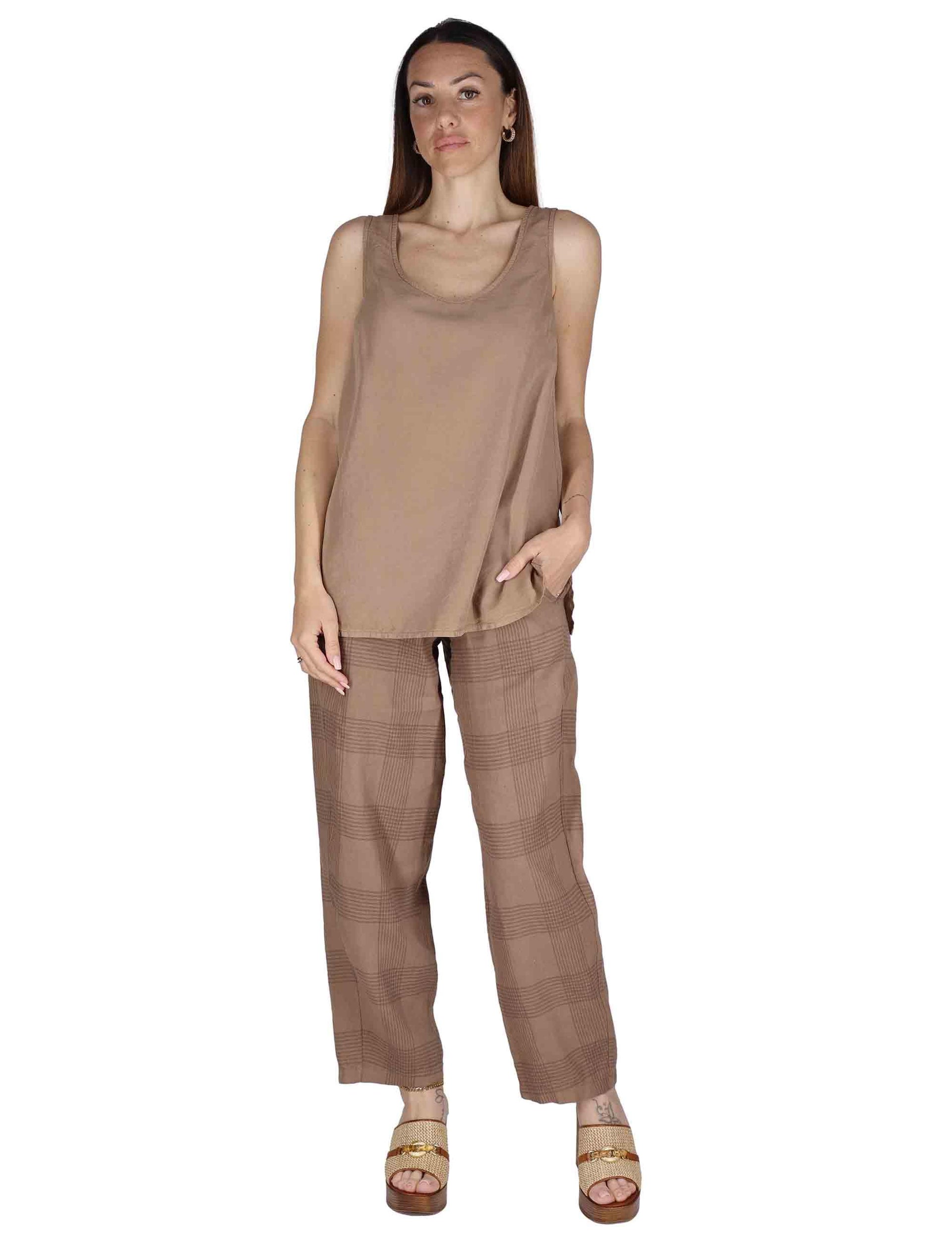 Top donna in cotone nocciola TRIS NUT TreBarraBi 