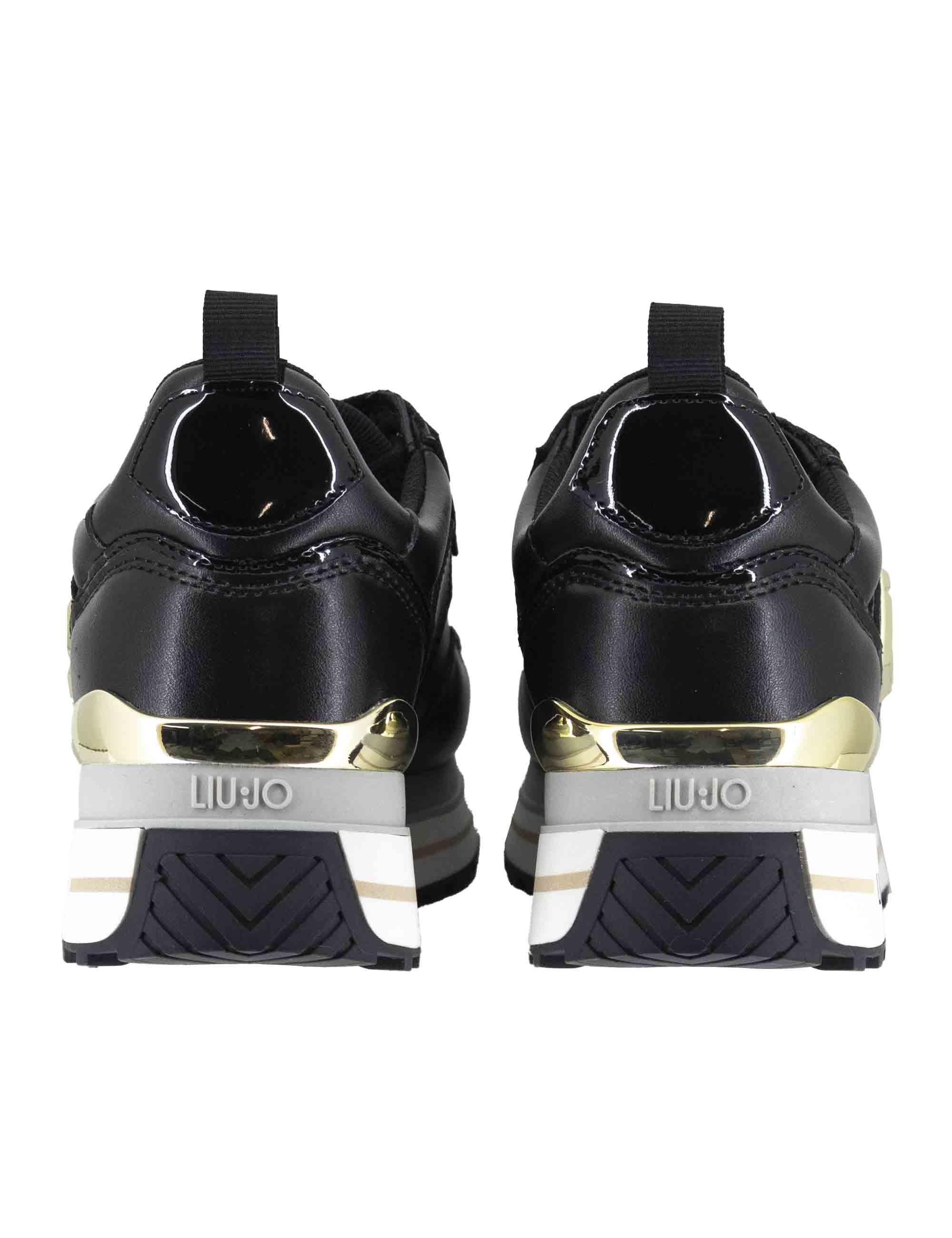 Sneakers donna Maxi Wonder 01 in pelle nera con suola alta 5,5 cm BF5009P010222222 Black Liu-Jo 