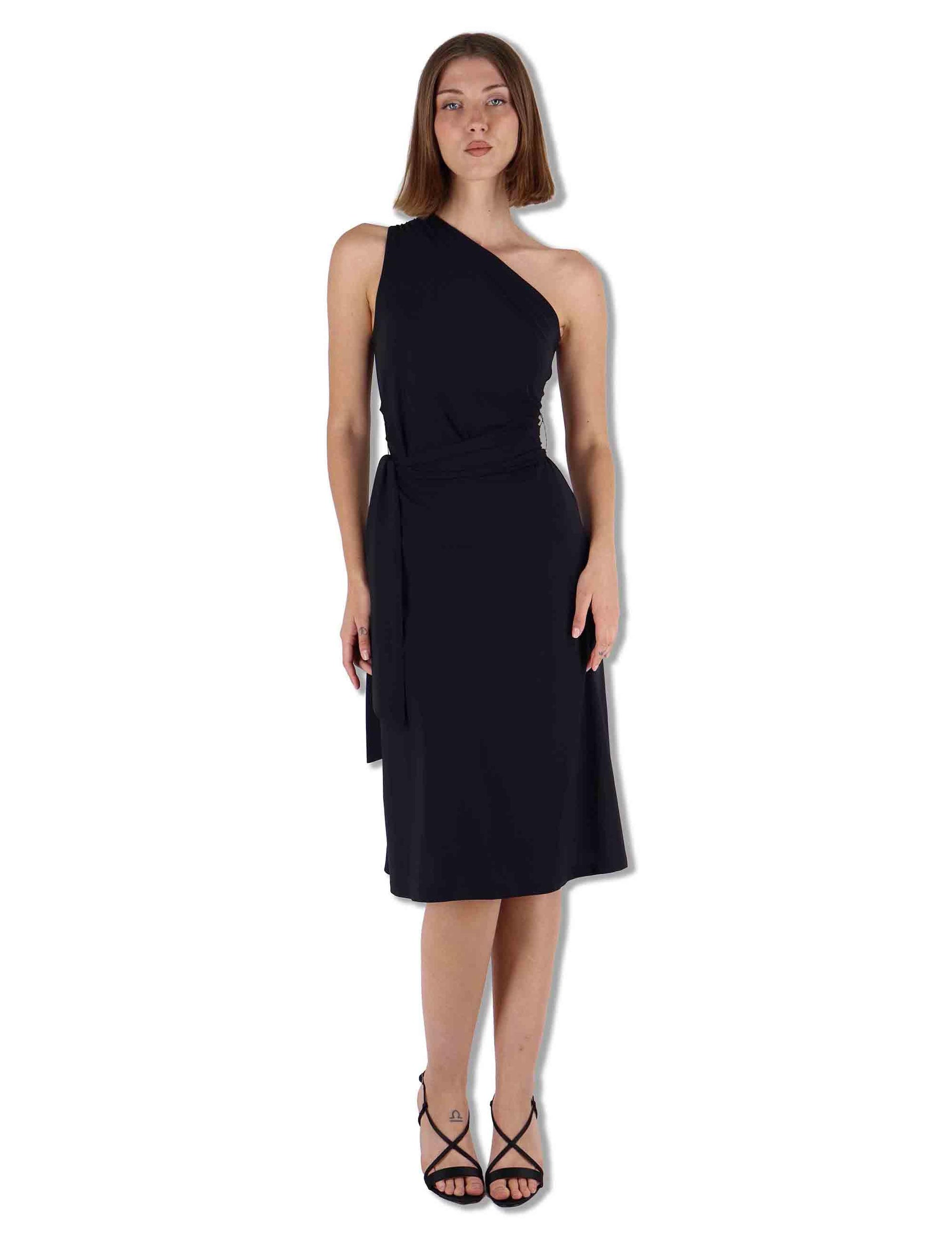 Abiti donna Soft in jersey nero monospalla con fusciacca JF671570210 20000 Maliparmi 