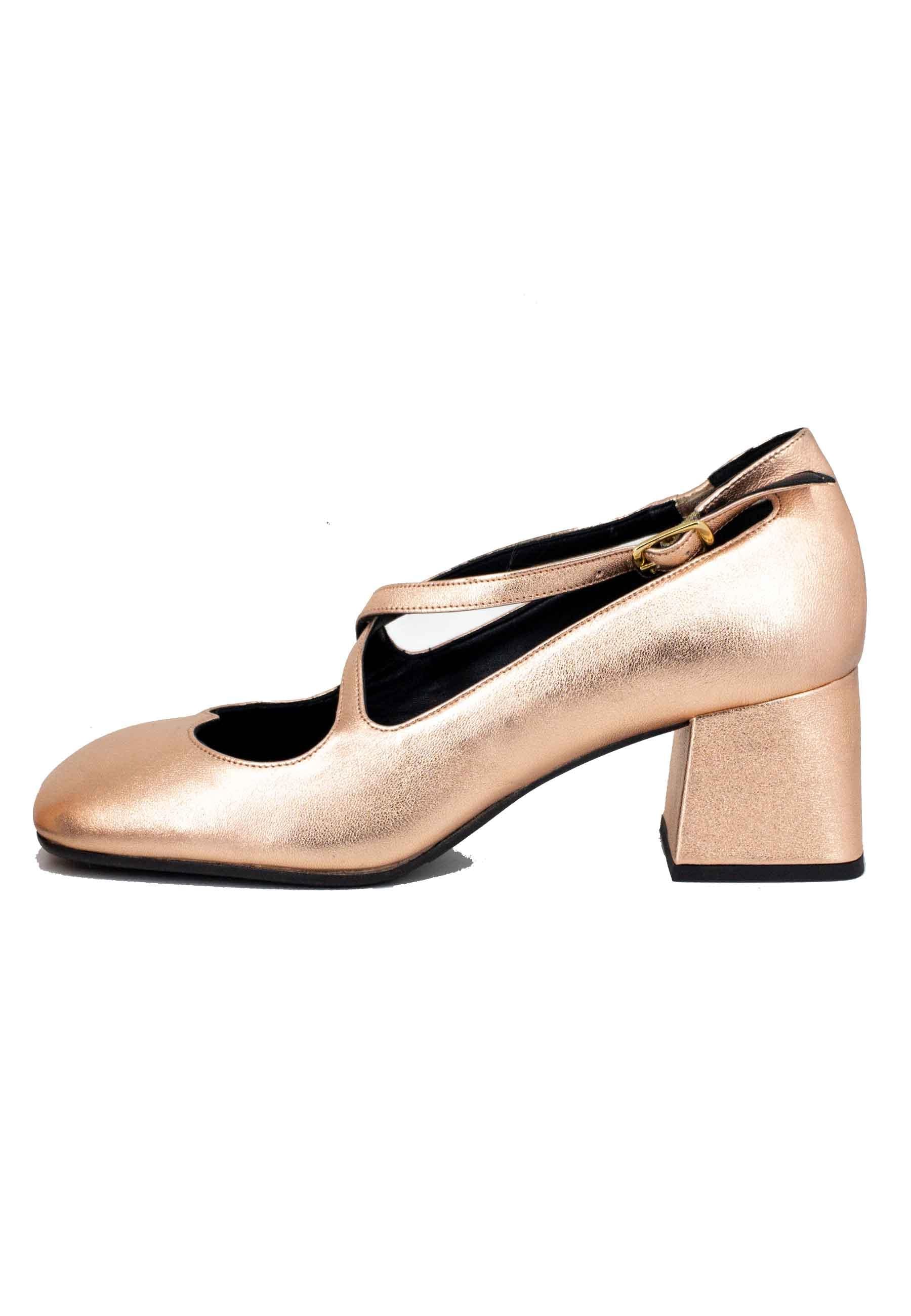 Décolleté donna in pelle laminata salmone con doppio cinturino e punta quadra SR550 015 Spatarella 