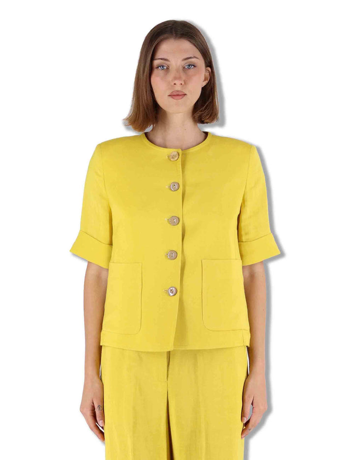 Giacche donna Timeless Linen in lino giallo con maniche 3/4 JD648140106 70008 Maliparmi 