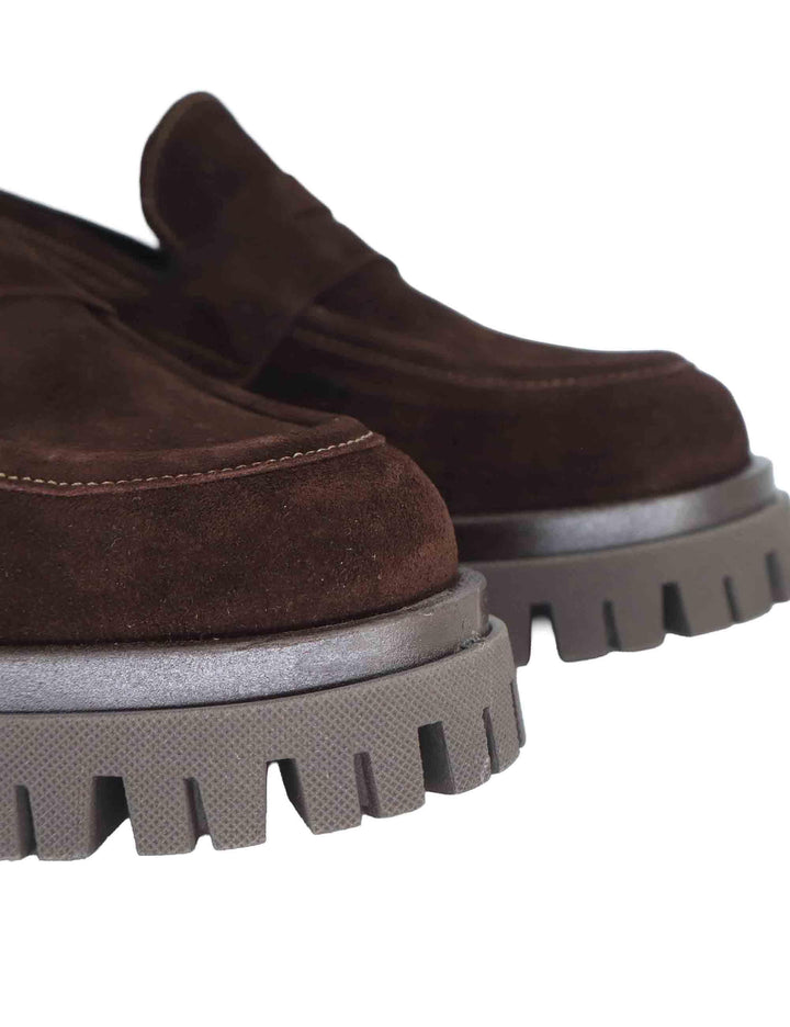 Mocassini donna in camoscio marrone con suola in gomma carrarmato SP1205 014 Spatarella 