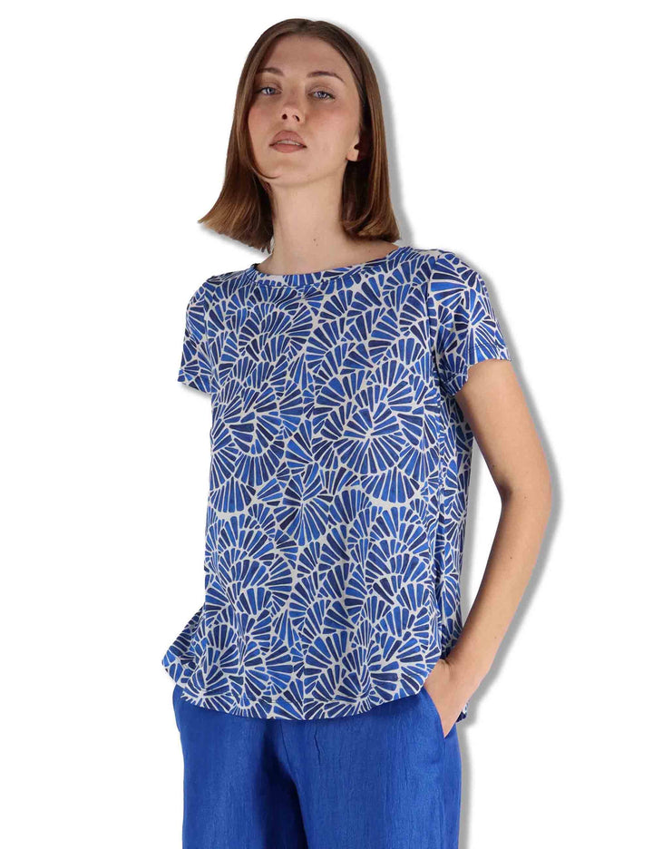 T-Sshirt donna Summer Nomade Prints in cotone blu a fantasia JK029570673 D8090 Maliparmi 