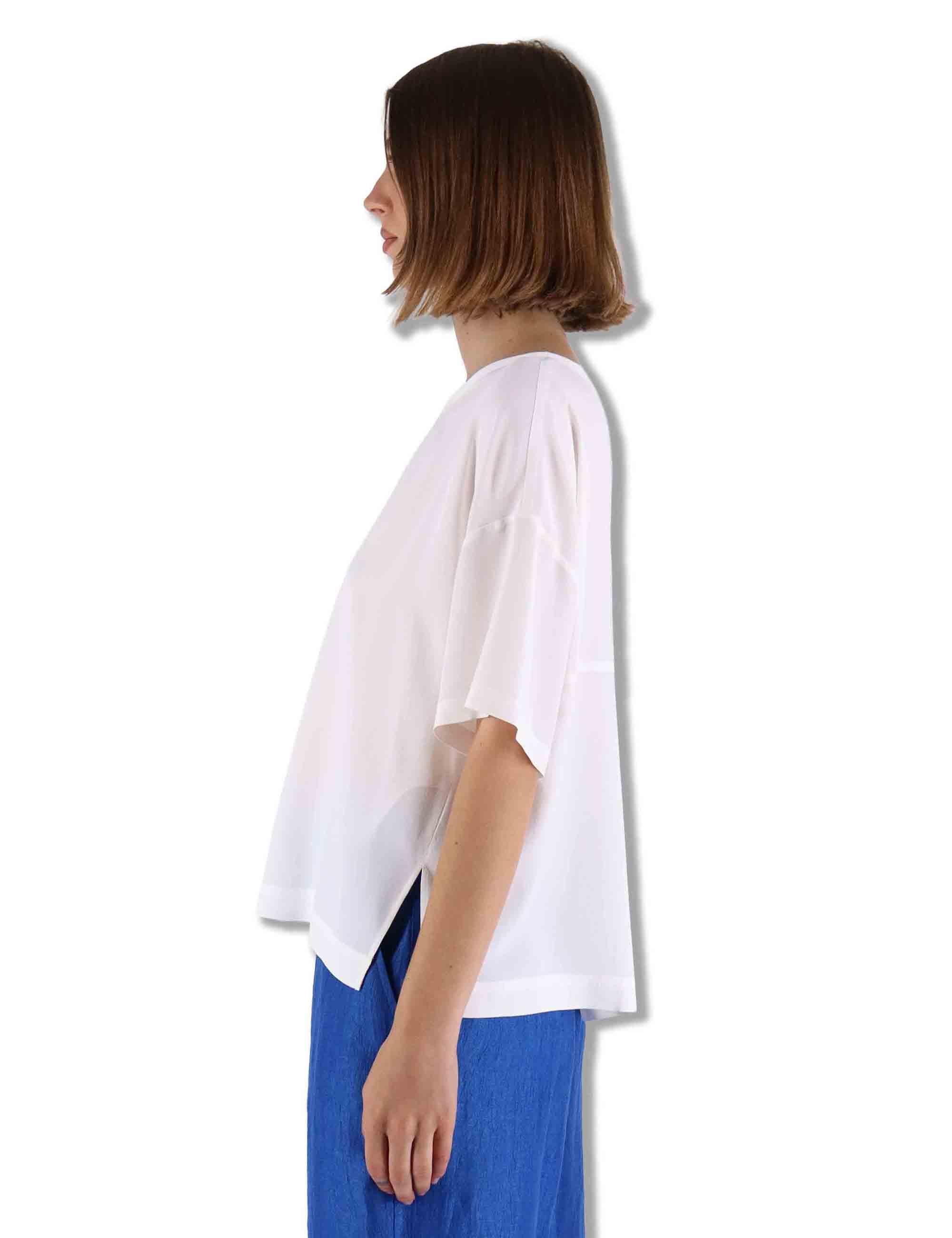 Camicie donna Fluid Crepe in misto seta bianca maniche a 3/4 JM440050672 10001 Maliparmi 